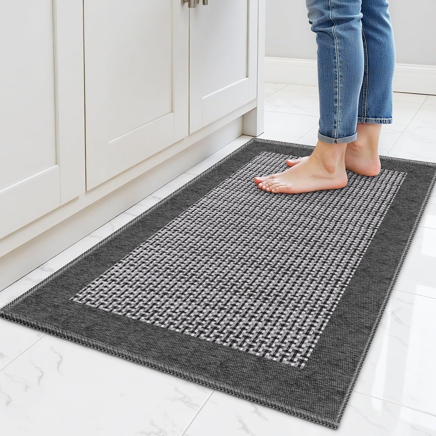 StepRite Kitchen Rugs, Kitchen Mat for Floor, 32″x20″ Non-Slip Machine-Washable Commercial Floor Mat, Absorbent Heavy-Duty Rug for Office & Home, Sink Standing Mat, Entryway Carpet, Door Mat, Grey