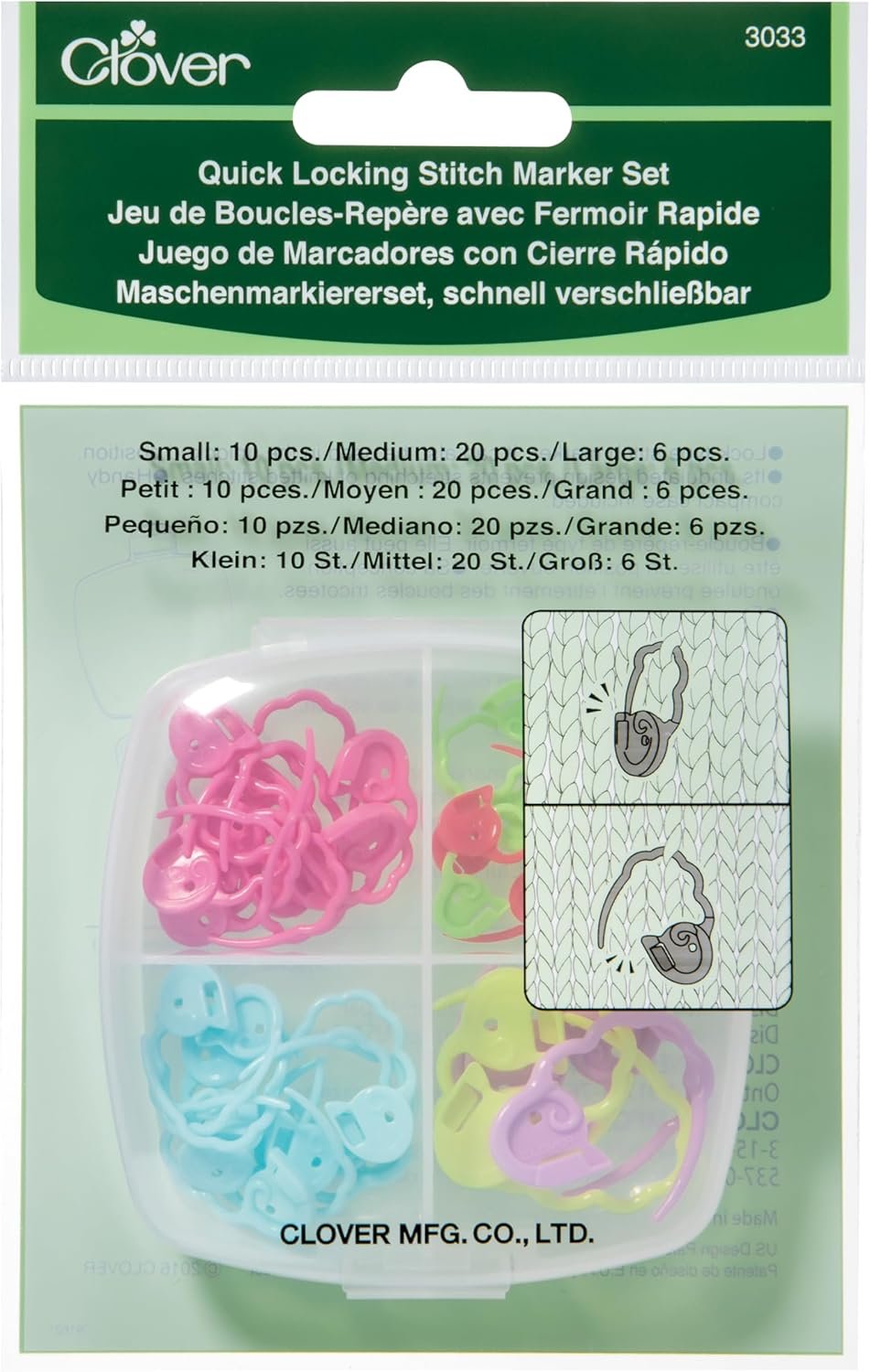 Clover 3033 Quick Locking Stitch Marker Set Multicolor, 3″ Height x 3″ Length x 1.2″ Width