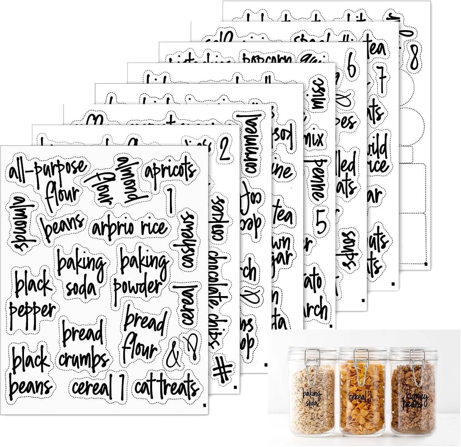 168pcs Food Pantry Labels Kitchen Container Storage Labels for Food Containers Preprinted Black Script KitchenFood Organization Label for Storage and Jars Water and Oil Resistant