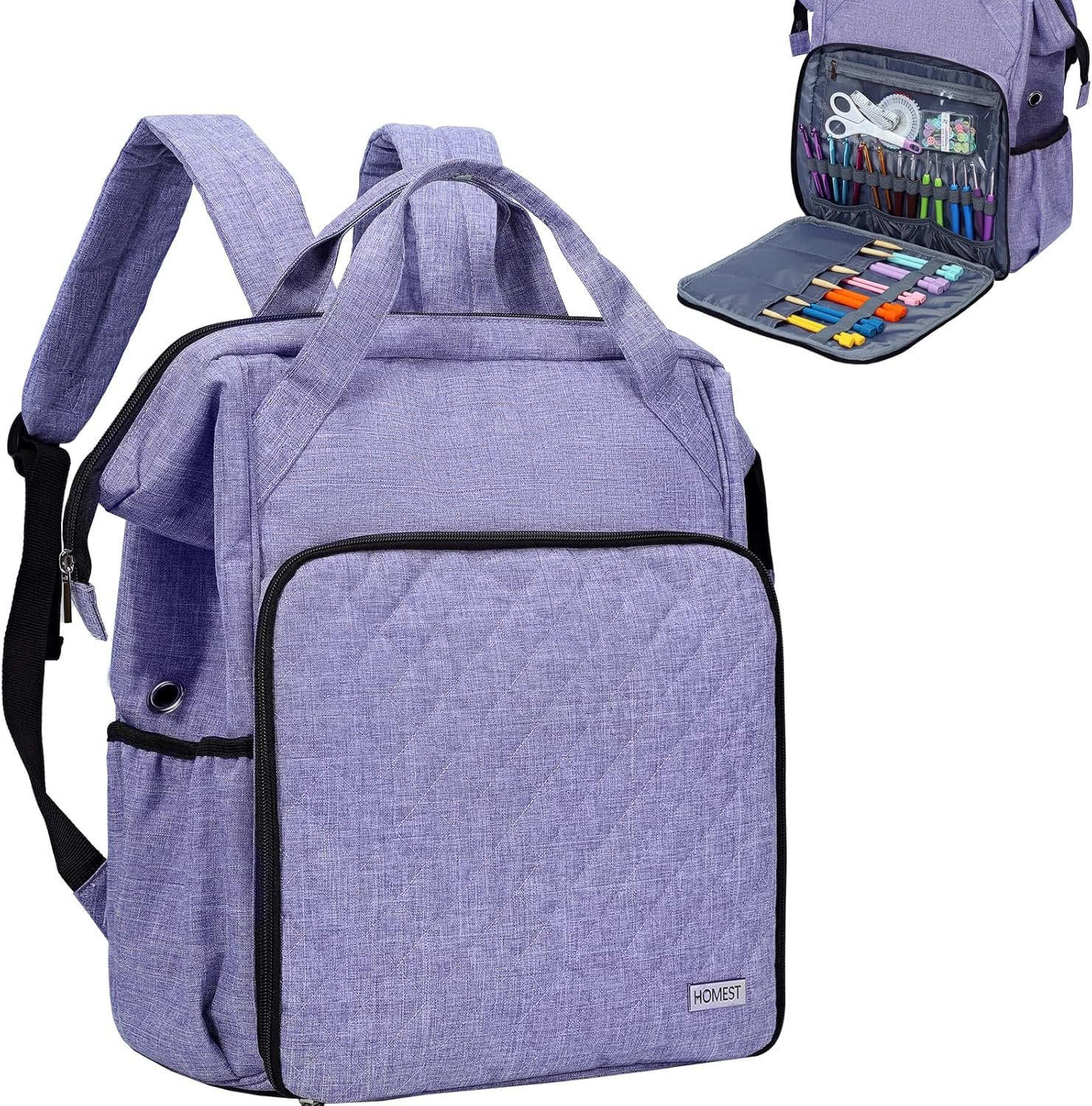 HOMEST Crochet Bag Organizer, Large Capacity Yarn Storage, Knitting Bag for Carrying Projects, Crocheting Hooks, Suppliers, Needles and Accessories, Purple