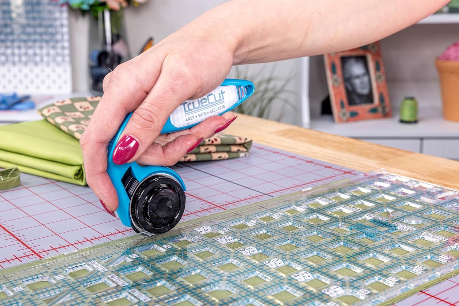TrueCut Quilter’s Combo Set | 45mm Rotary Cutter, 6.5×24.5 Quilting Ruler with Track & Guide | Includes TrueGrips | Precision Quilting & Fabric Cutting Tools