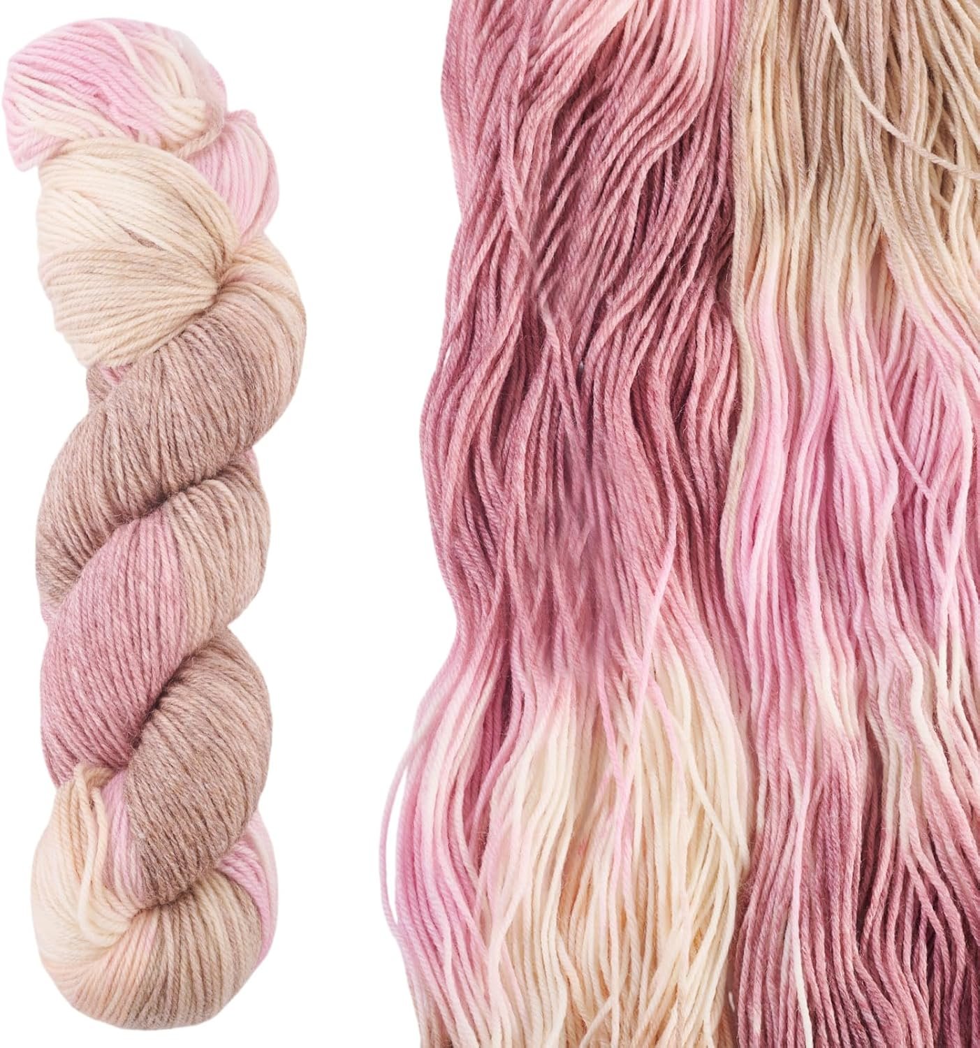 Beadthoven Wool Blend Yarn for Crocheting 1 Skein Luxury Soft Colorful Wool Yarn for Knitting Gradient Color Hand Dyed for Sweater Scarf Hat Socks Blankets Pastel Rainbow – Pink