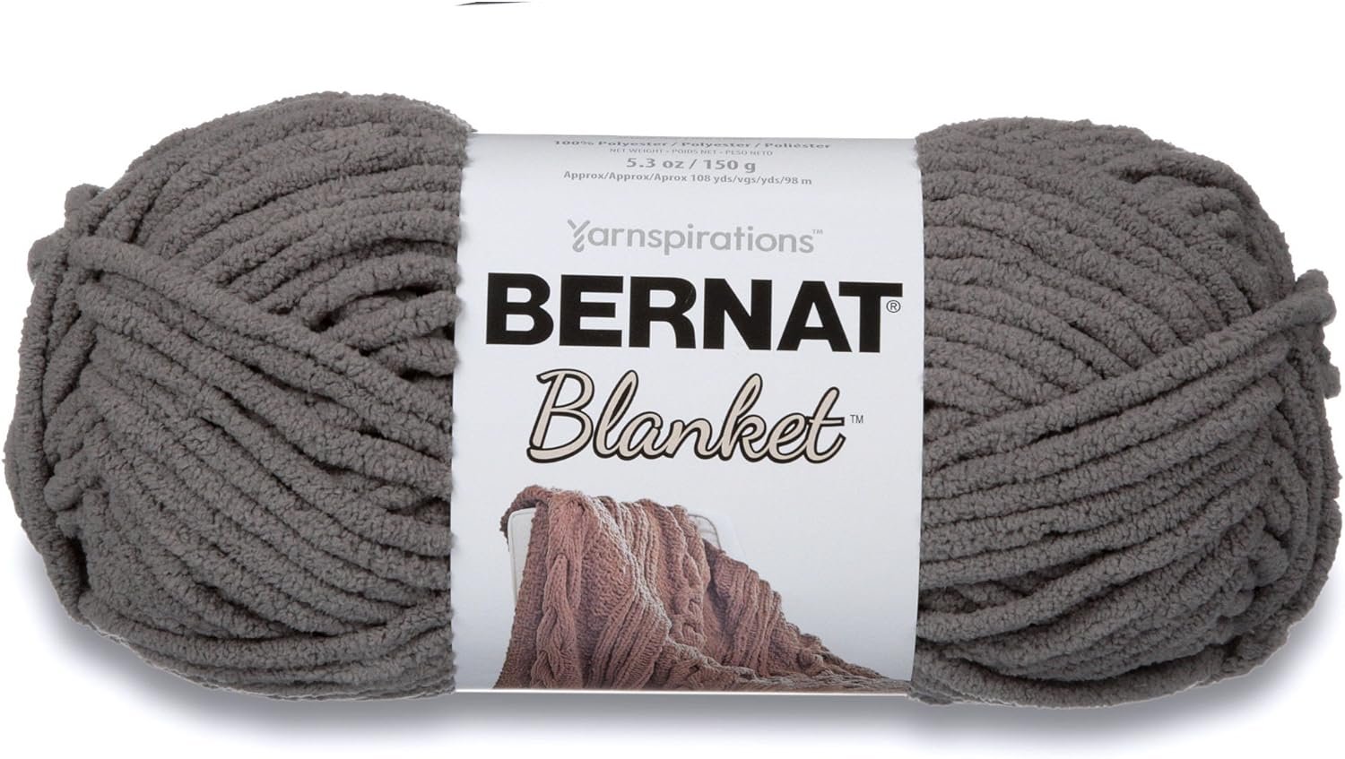 Bernat Blanket Super Bulky Yarn, 5.3oz, Guage 6 Super Bulky, Dark Grey