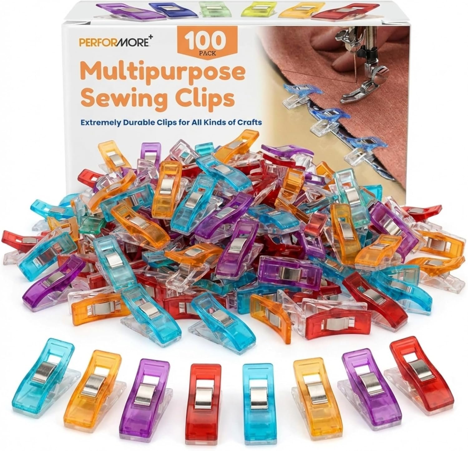Performore Magik Clips, 100-Pack Multicolored Sewing Clips for Quilting & Crafts Ideal for Precise Sewing, Fabric Holding, and Creative Craft Projects