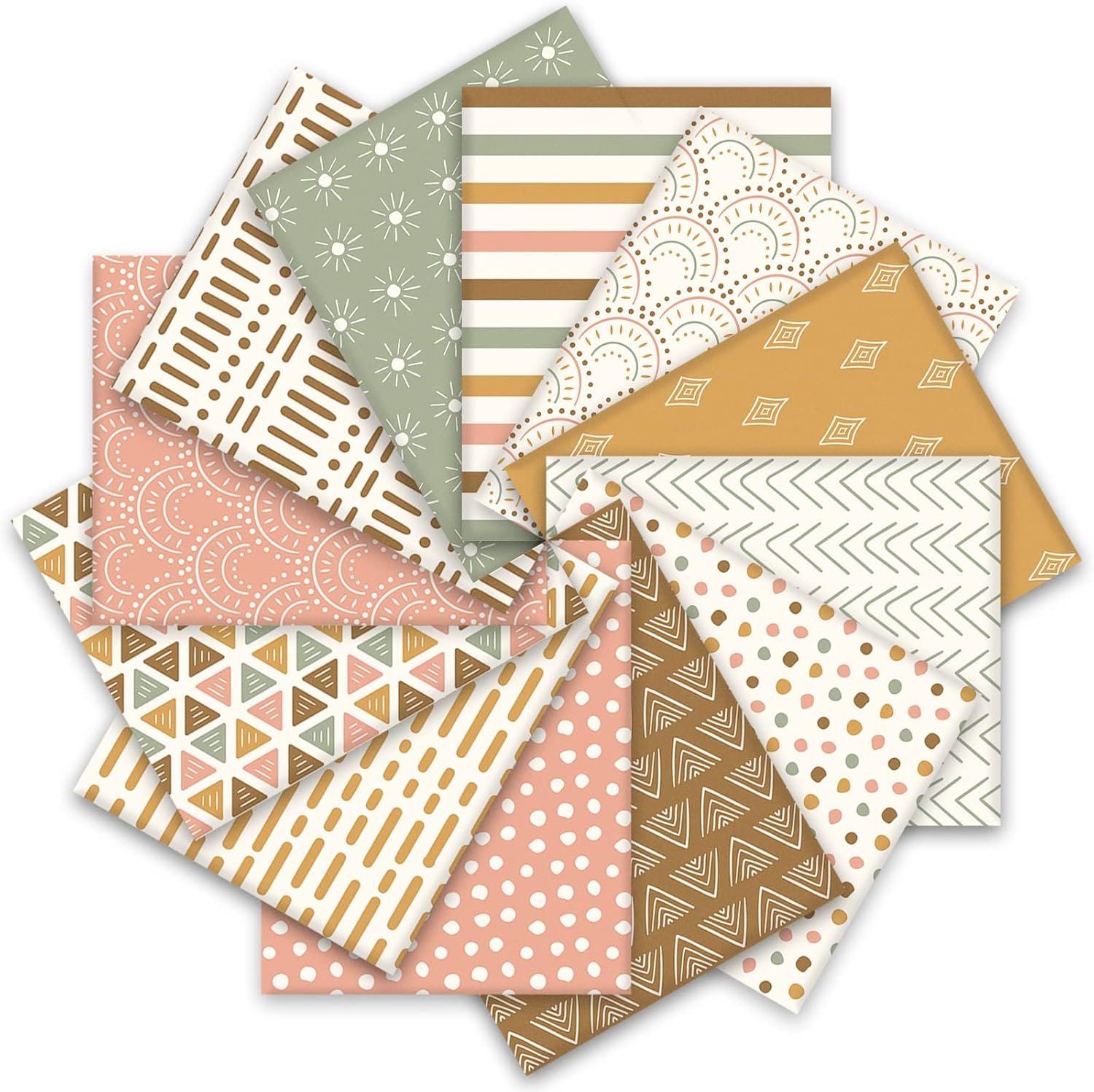 Whaline 12Pcs Boho Cotton Fabric Bundles 18 x 22 Inch Sun Printed Fat Quarters Colorful Boho Quilting Patchwork Squares Sewing Fabrics for DIY Handmade Crafting Home Party Decor