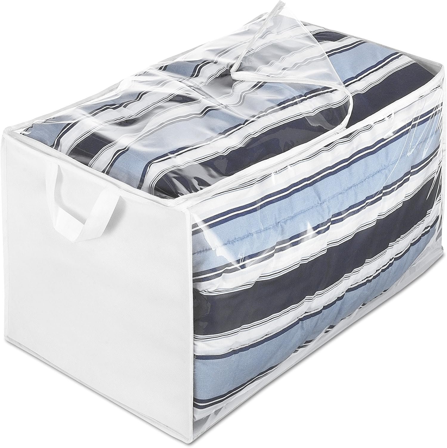 Whitmor Zippered Jumbo Storage Bag, Extra Large 34 Gallon (29″x17.5″x15.5″), Breathable Non-Woven Organizer with Clear Window, Big Moving Bag for Blankets, Clothing, Closet Organization, White