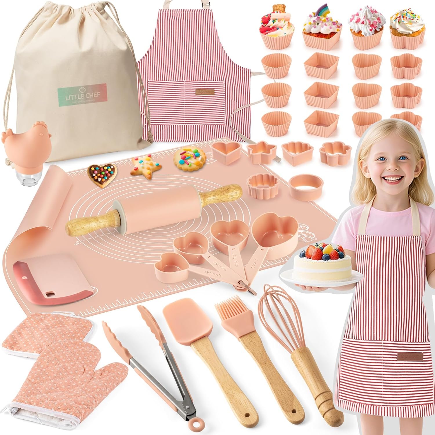 Ultimate Baking Kit for Kids – 38 Piece Kitchen Tools, Food Grade Silicone, BPA/BPS Free – Real Cooking Set for Ages 8-12 – Girls Boys Birthday Stocking Stuffer – Danish Orange