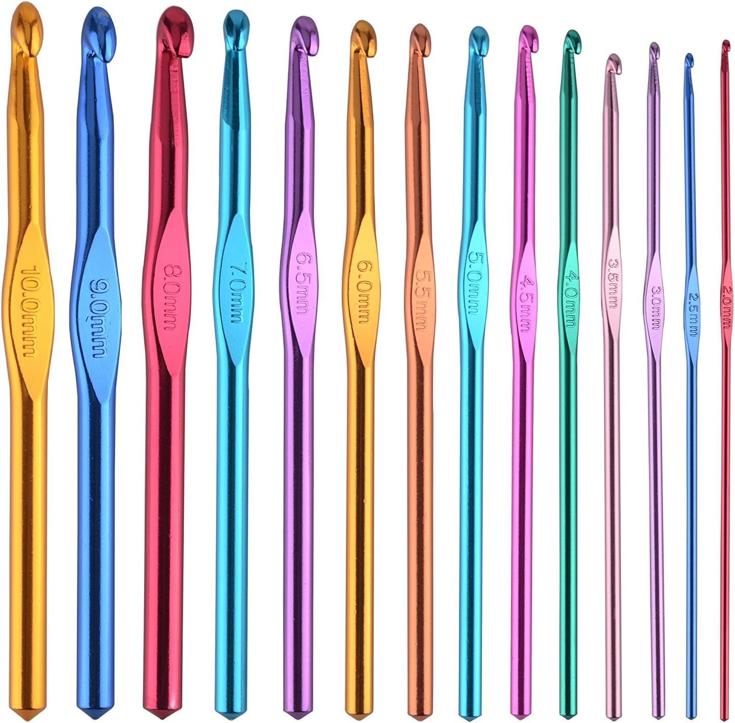 BCMRUN 14 pcs Multicolor Aluminum Crochet Hooks Knitting Needles Craft Yarn 2-10mm …