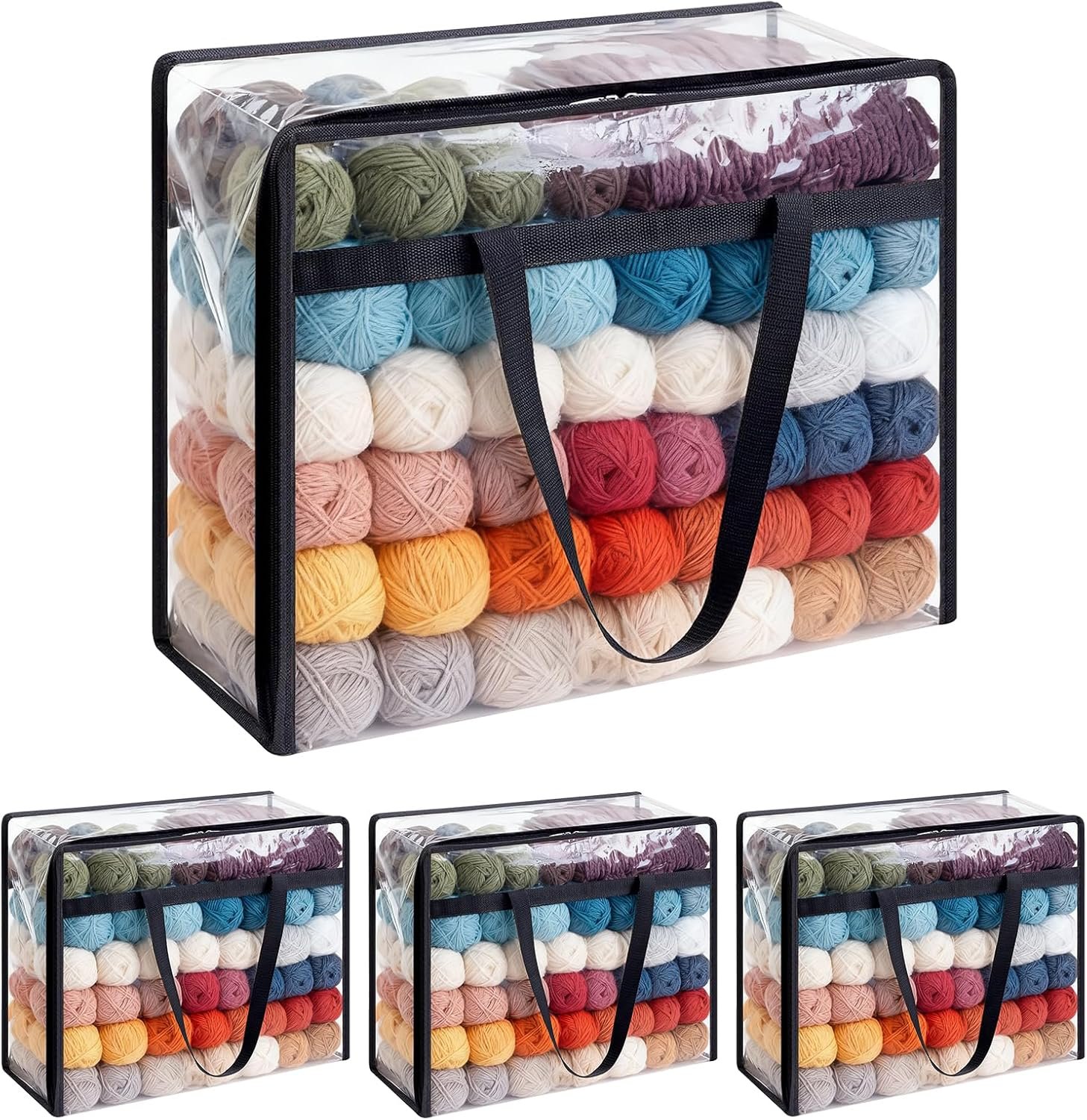 4 Packs Yarn Storage Bags,18x15x9 inches Large Yarn Bag with Dual Zippers & Handle,Clear Yarn Storage Organizer for Various Yarn Balls,Knitting and Crochet Projects