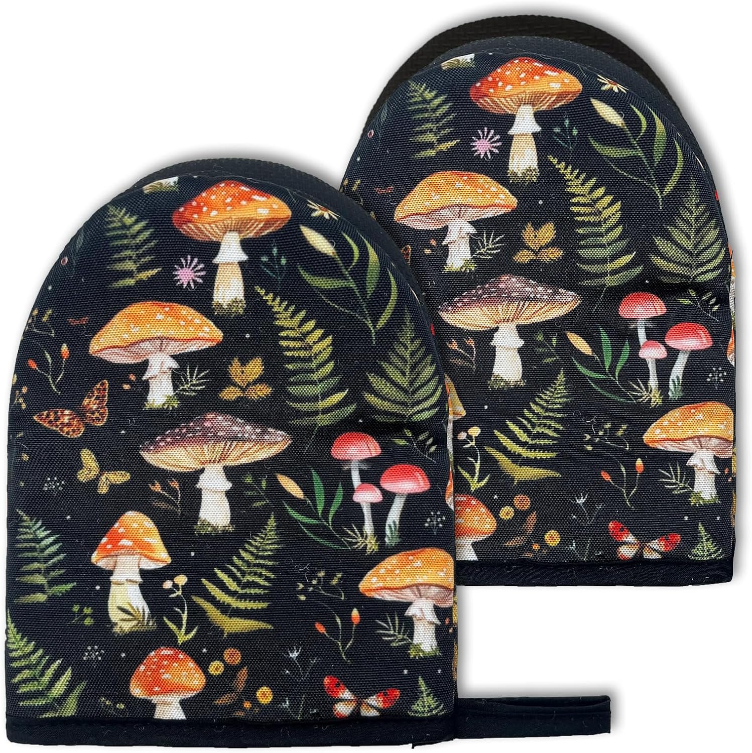Mushroom Mini Silicone Oven Mitts 2-Pack Set, Heat Slip Resistant Kitchen Gloves, Soft Oven Mittens for Baking & Cooking