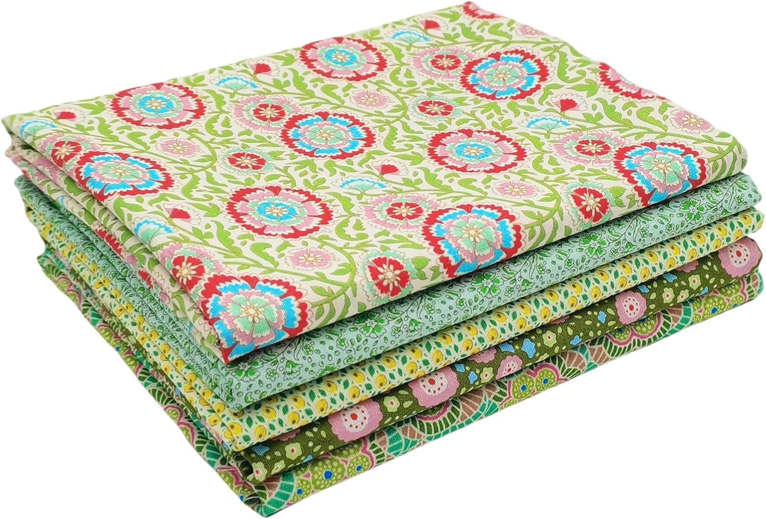 iNee Green Fat Quarters Fabric Bundles, Precut Cotton Fabric Squares for Sewing Quilting, 18 x 22 inches, Green