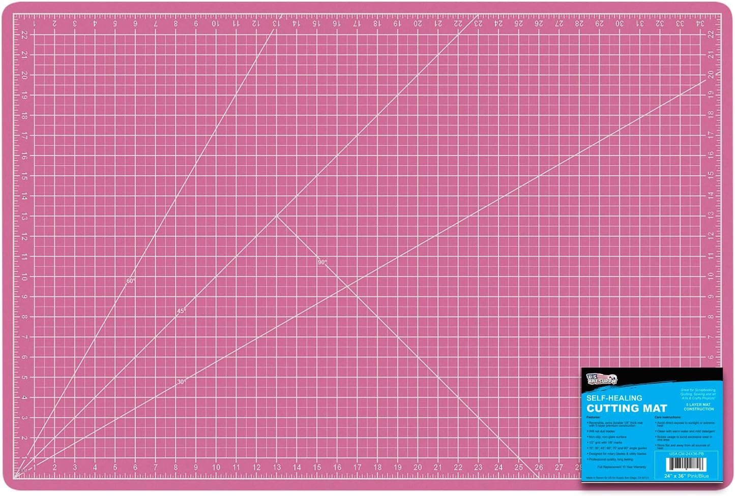 U.S. Art Supply 24″ x 36″ Self-Healing Cutting Mat 5-Ply – Double-Sided Pink/Blue Craft Mat, Non-Slip Cutting Mats for Crafts, Sewing, Quilting, Scrapbooking