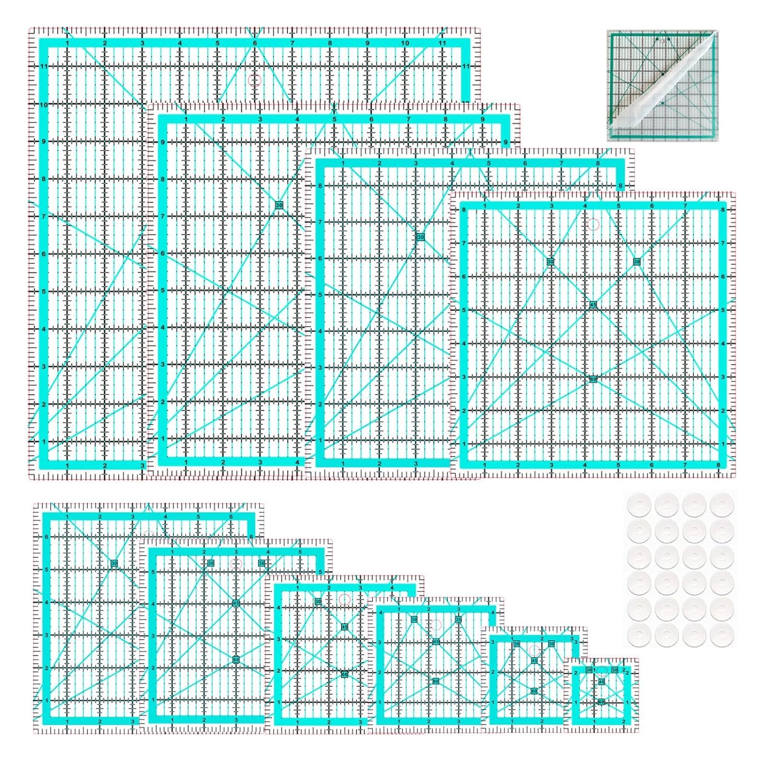 Quilting Rulers,10 Quilting Square Ruler Templates(2.5″,3.5″,4.5″,5″,6″,7″,8.5″,9″,10″,12″)
