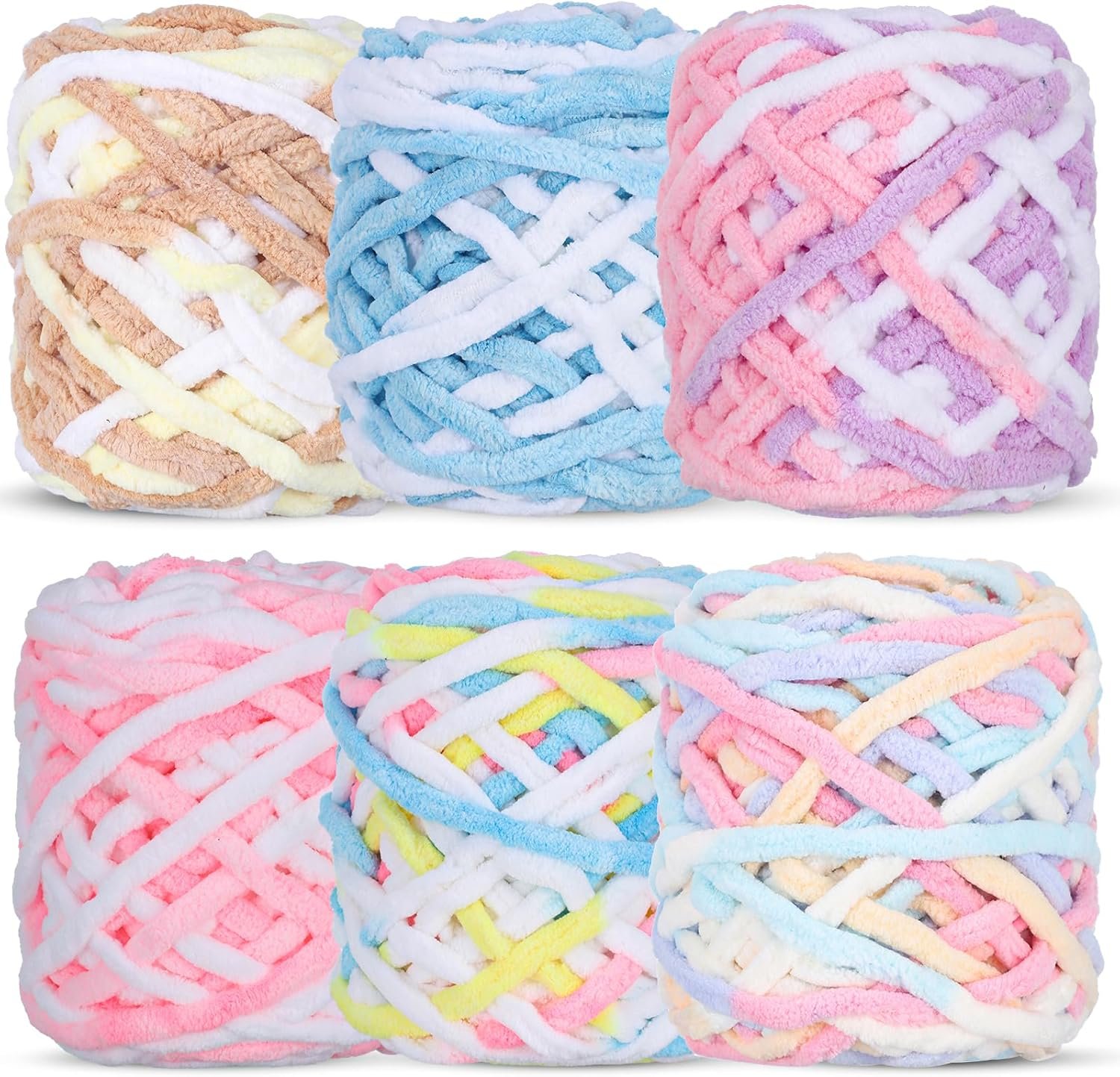WSICSE Chenille Fluffy Yarn, Thick Chunky Blanket Yarn for Crocheting Plush Soft Yarn for Knitting Blanket DIY Gifts, 6×100g Each 3.5 oz 55 Yards(Multicolor)