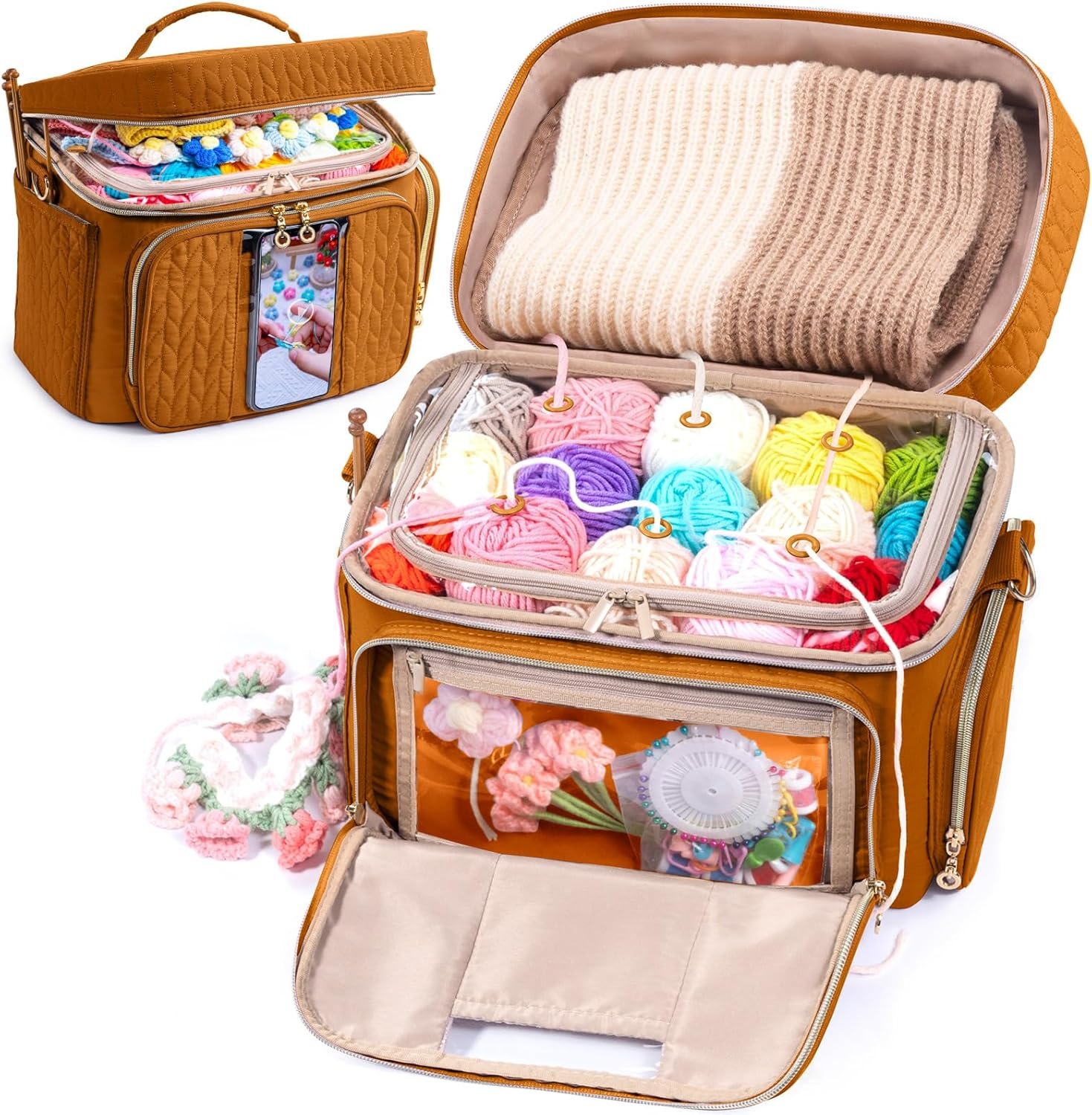 MYBAGZING Crochet Bag Organizer – Yarn Bags for Crocheting – Crochet Storage Bag with Pockets for Crochet Hooks, Crochet Accessories – Yarn Organizers – Yarn Holders for Crocheting – Knitting Bags