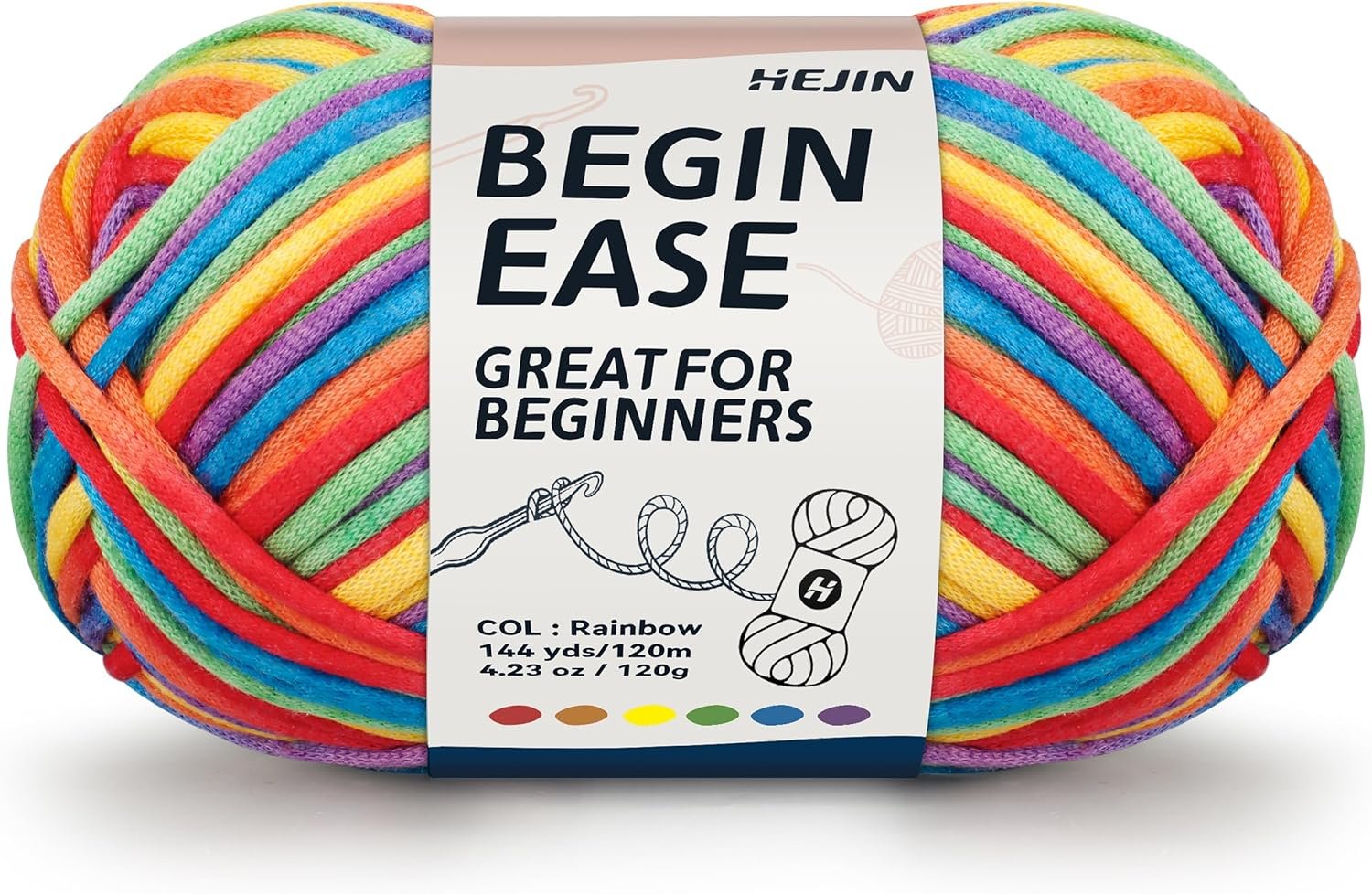 120g Rainbow Color Yarn for Crocheting and Knitting; Rainbow Yarn for Beginners with Easy-to-See Stitches;Worsted-Weight Medium #4;Yarn for Beginners Crochet Kit Making