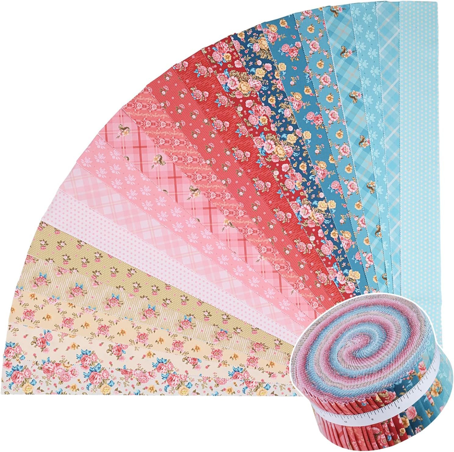 ShinyStitch-100% US Cotton Jelly Roll Fabric Precut Strips for Quilting, Crafting, and Sewing, Soft Cotton for Blanket, Upholstery, Home Decor,40 Strips 2.5″ x 44″ (Spring Flower Cluster)