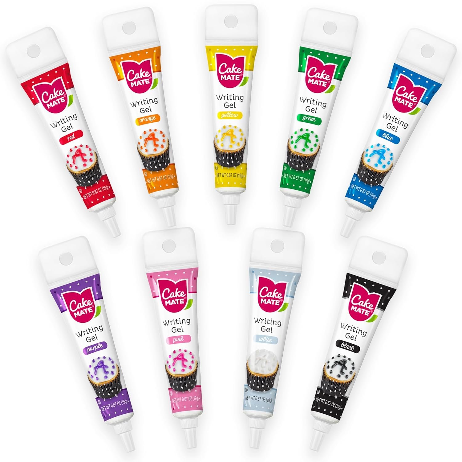 Cake Mate 9 Pack Edible Cake Writing Gels for Cake and Cookie Decorating – Easy Squeeze Gel in Vibrant Colors (0.67 oz Each) – Perfect for Cakes, Cupcakes, Cookies, and Brownies