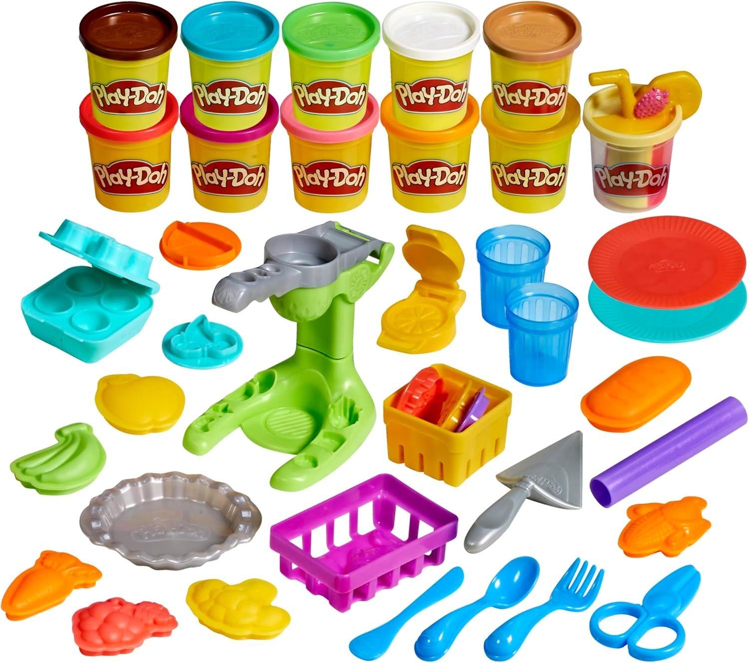 Play-Doh Farmer’s Market Kitchen Playset, 28 Play Food Accessories & Tools, 11 Colors, Back to School Classroom Supplies, Preschool Toys, Ages 3+ (Amazon Exclusive)