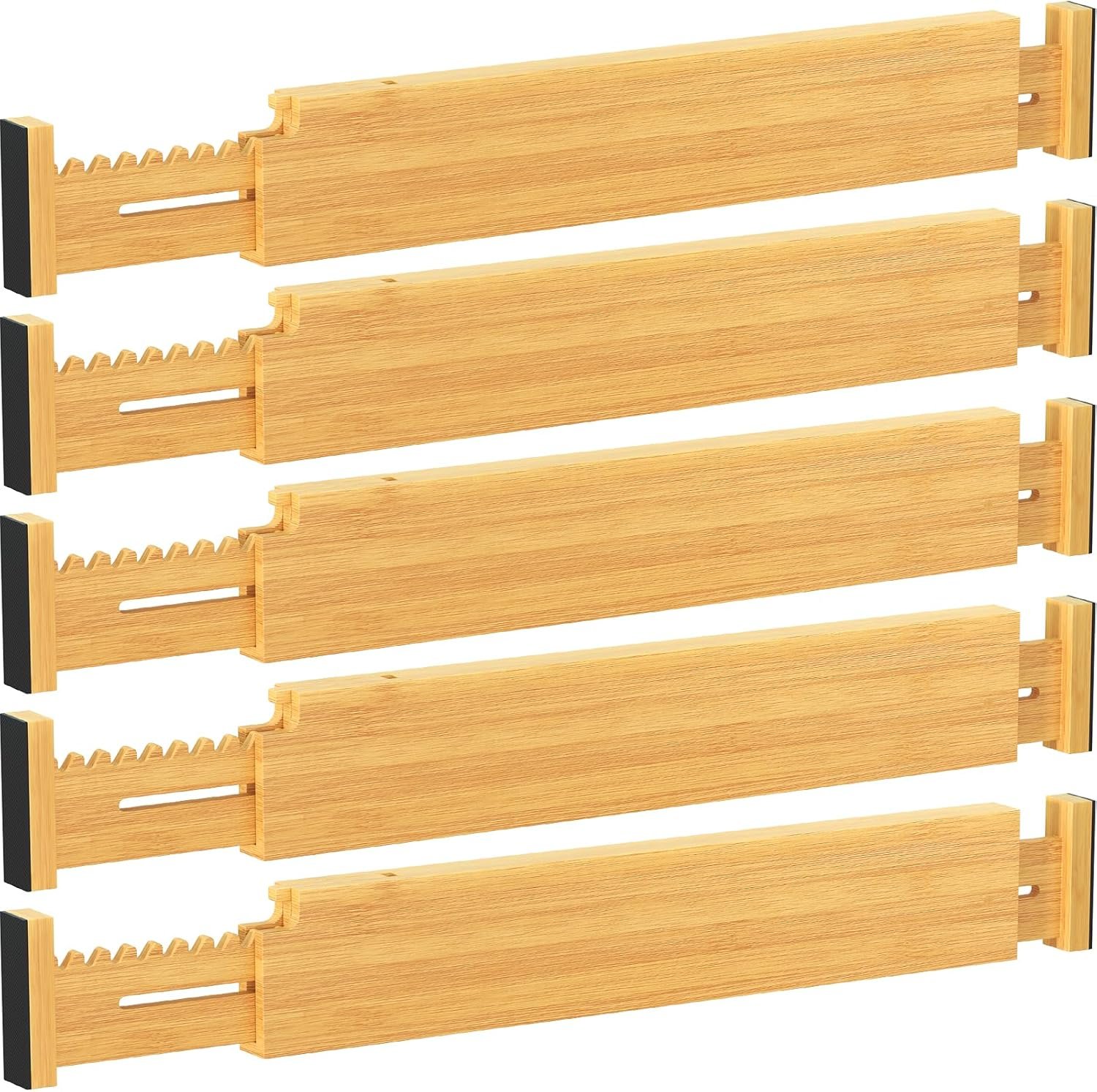 Lifewit 2.36″ High 5 Pack Bamboo Drawer Dividers, 14.2-22″ Expandable Kitchen Drawer Dividers, Adjustable Drawer Dividers for Clothes, Drawer Separators for Dresser, Kitchen, Bedroom, Bathroom