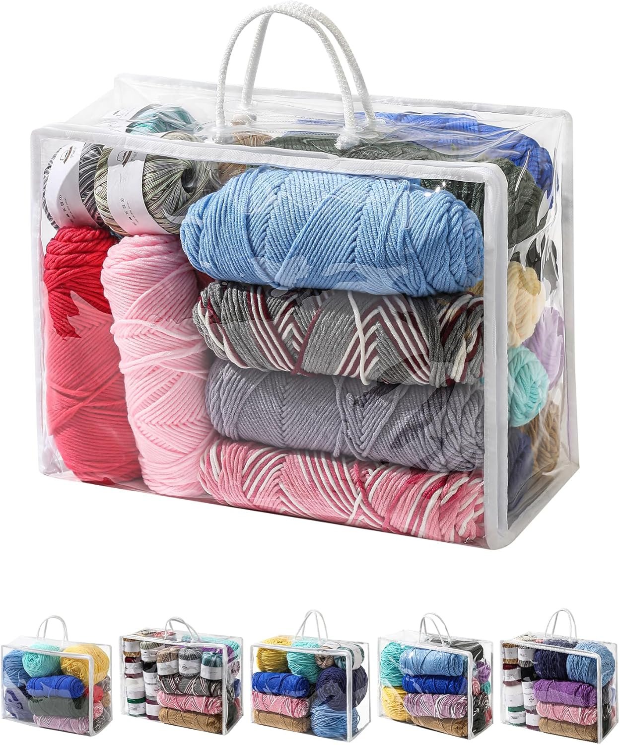 6 Packs Large Yarn Storage Bags, Clear Yarn Storage Organizer with Zippers and Handles, Crochet Bag Knitting Bag for Knitting Needles Crochet Hooks-17.75 * 6.69 * 11.8 inches