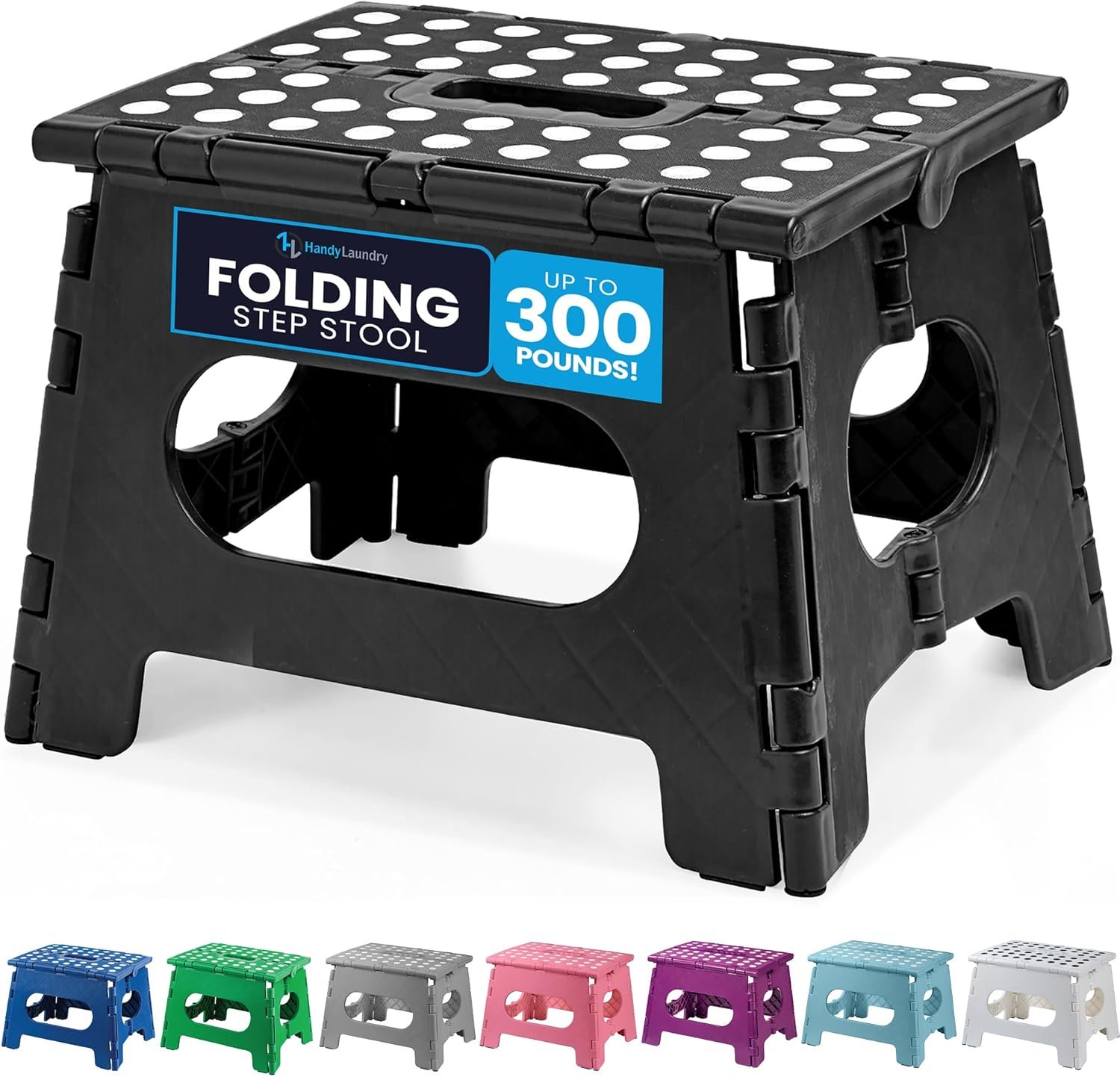 Handy Laundry Folding Step Stool – Sturdy Enough Collapsible Stool to Support Adults and Safe Enough for Kids – Opens Easy with One Flip – Great for Kitchen, Bathroom or Bedroom (Black – 9 Inch)
