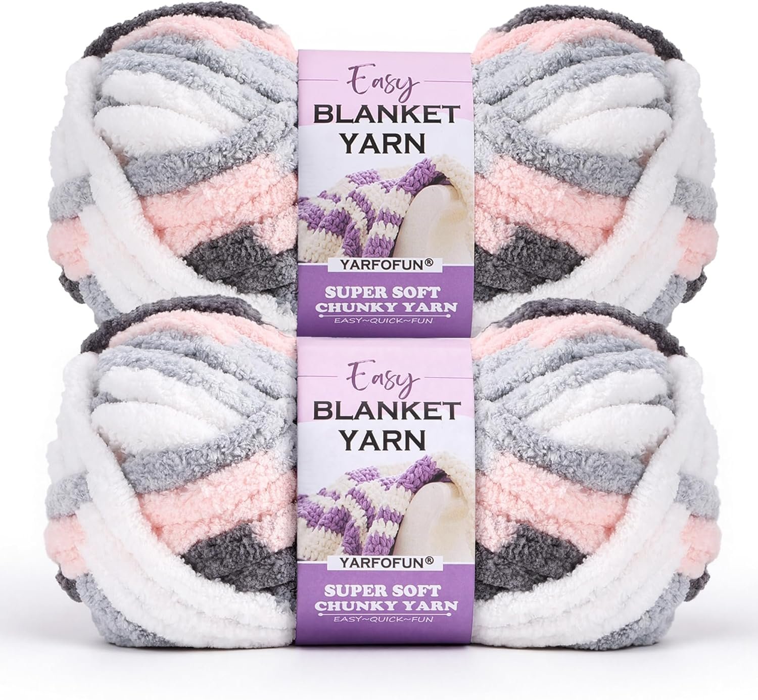 2 Pack Chunky Chenille Yarn for Crocheting Hand Knitting,Soft Thick Bulky Chunky Fluffy Plush Velvet Crochet Blanket Yarn for Crocheting Baby Blankets/DIY Crafts/Home Decor 2 * 100g(Pink White Grey