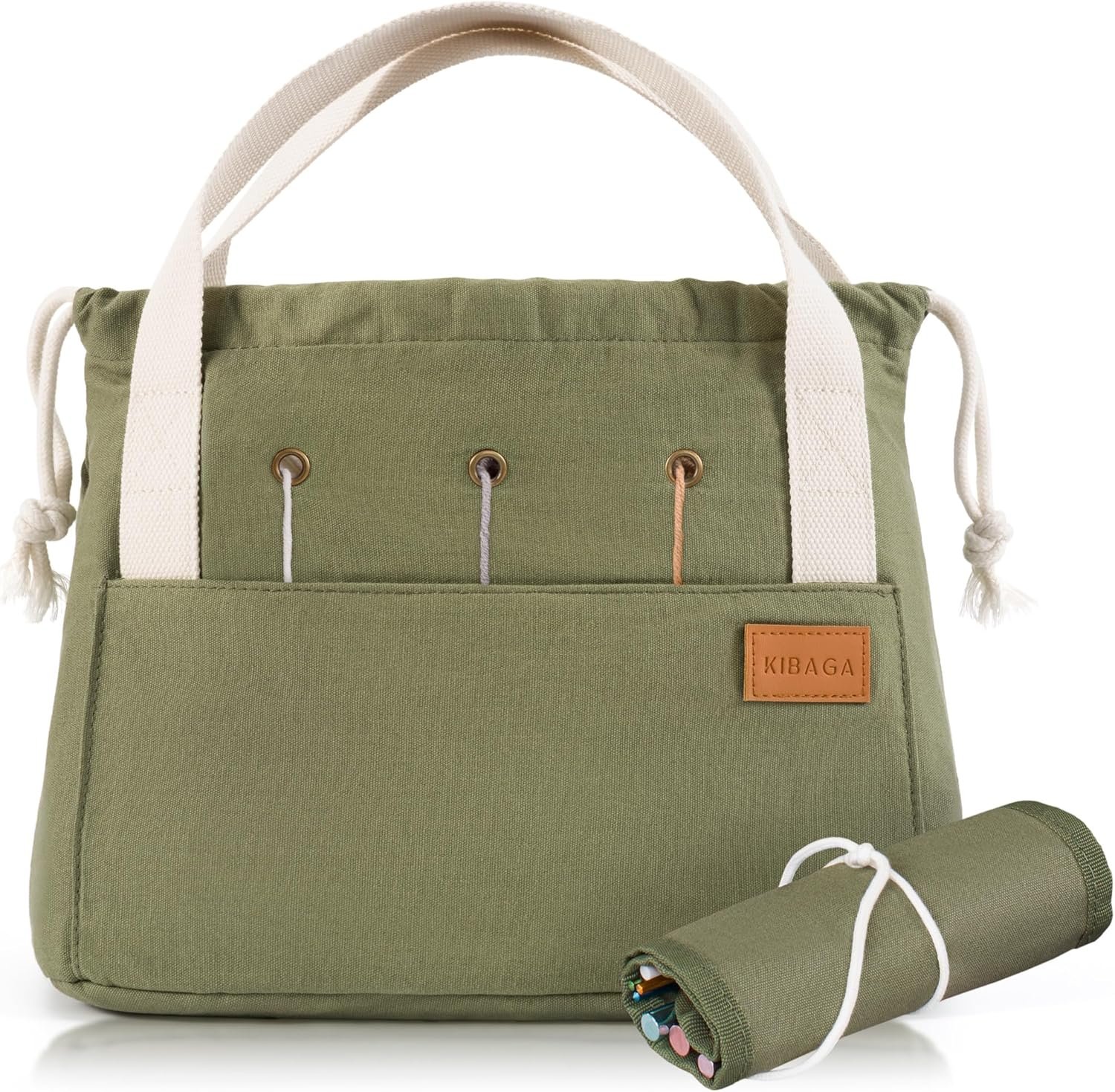 Stylish Crochet Bag Organizer Easily Organizes Your Yarn – Durable Canvas Bag w/ 8 Pockets Stores Plenty of Yarn Skeins & Crocheting Supplies/Accessories – Perfect Basket for Gifting to Knitting Fans