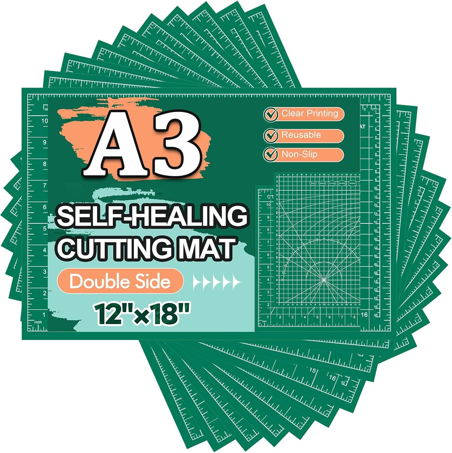 10 Pcs Self Healing Cutting Mat Bulk, 12″×18″ Rotary Cutting Mats for Crafts, A3 Sewing Boards for Fabric Quilting Scrapbooking Precision Cutting Double Sided 5-Ply