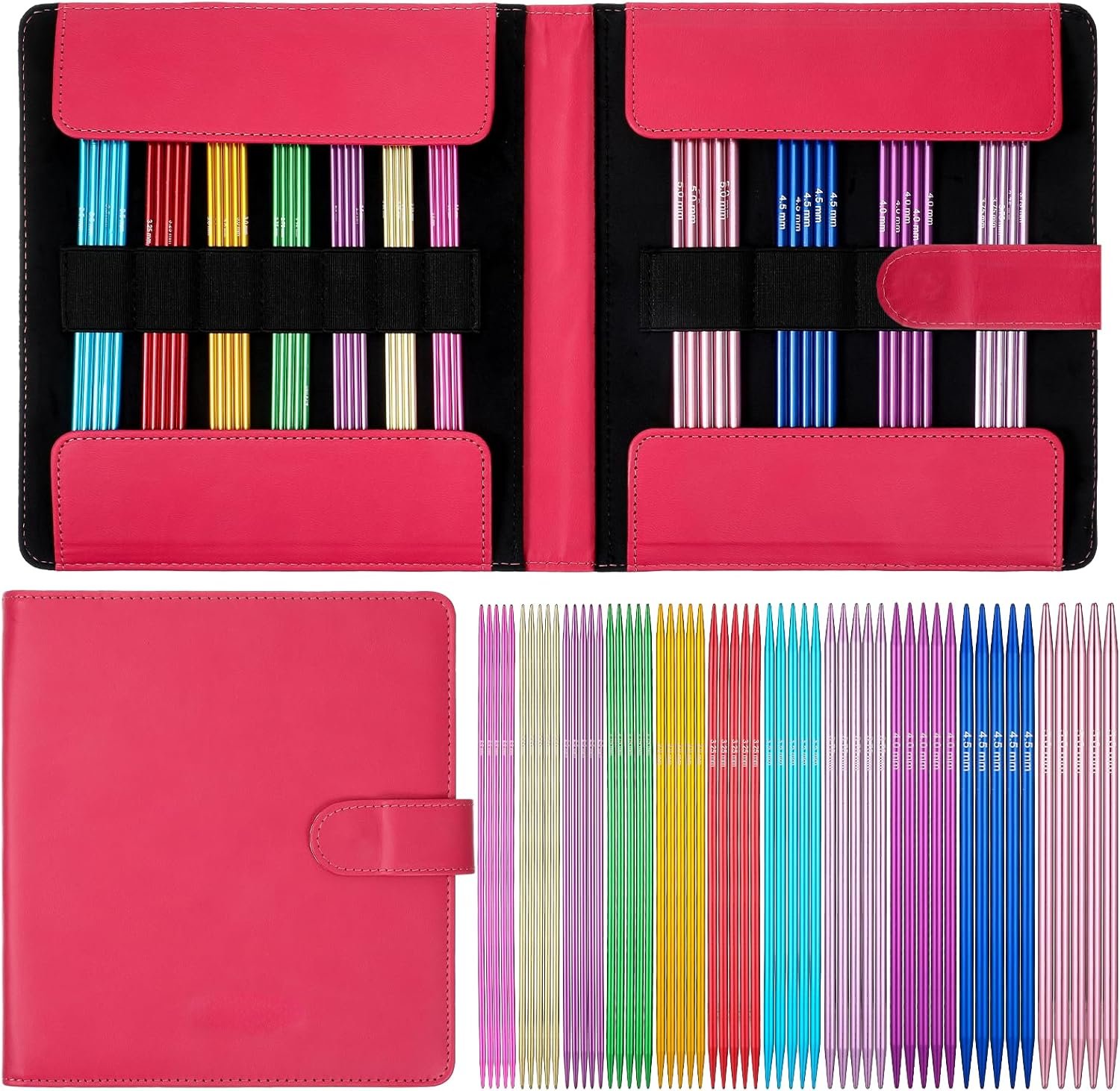 Oqqlin Double Point Knitting Needles Set, 55 Pcs 6 Inch Aluminum Knitting Needles 11 Size Multicolor Straight Knitted Needle for Beginner, Handmade, Sweaters, Scarves, Any Weave Yarn Projects