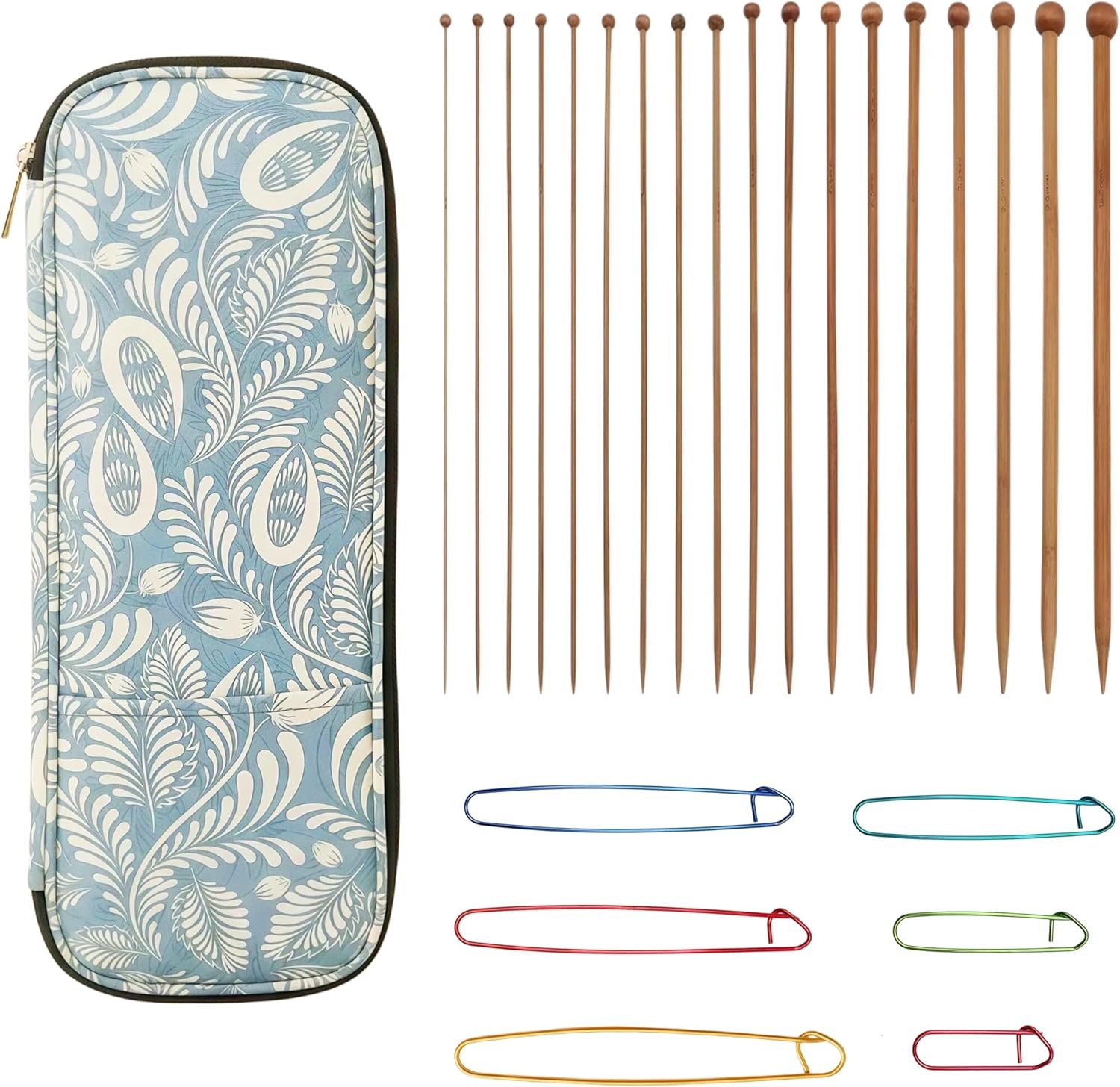 9 Pairs Bamboo Knitting Needles Set,13.8 in Long Natural Wooden Knitting Needle, Single Point Straight Wood Needles with Pouch, Knitting Needle for Beginners Making Sweater, Shawl, Scarf