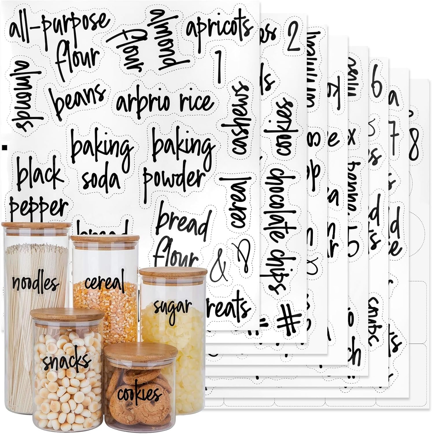 170PCS Food Pantry Labels, Kitchen Container Storage Labels Spice Organize Storage Jars Boxes Bottles Preprinted Black Script Clear Stickers – Water and Oil Resistant