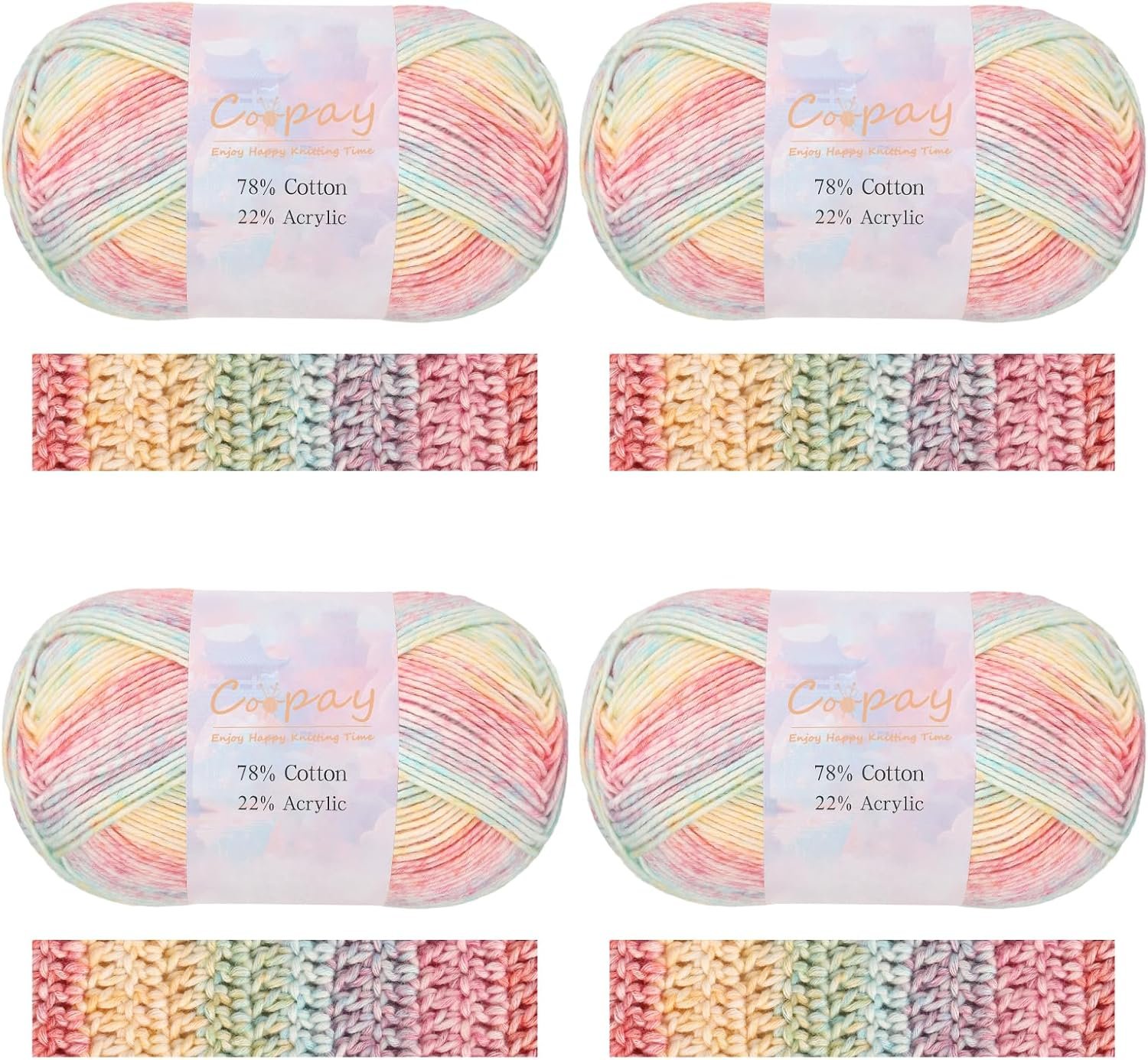 Coopay Yarn for Crocheting Knitting, Gradient Yarn Cake, 4 Pack × 3.53oz – 284yds – 78% Cotton, 22% Acrylic Ombre Yarns, #2 Thin Crochet Yarns for Blankets, Shawls, Scarves – 101