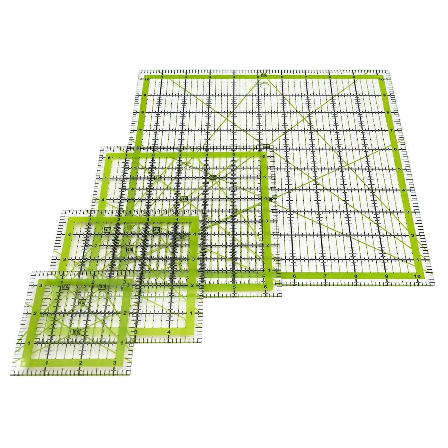 Quilting Rulers,Sewing Ruler,4 Piece Acrylic Square Quilting Templates,Clear Precision Ruler for Quilting Sewing,Tools Supplies Accessories Green(3.5″x3.5″ 5″x5″ 6.5″x6.5″ 10.5″x10.5″)