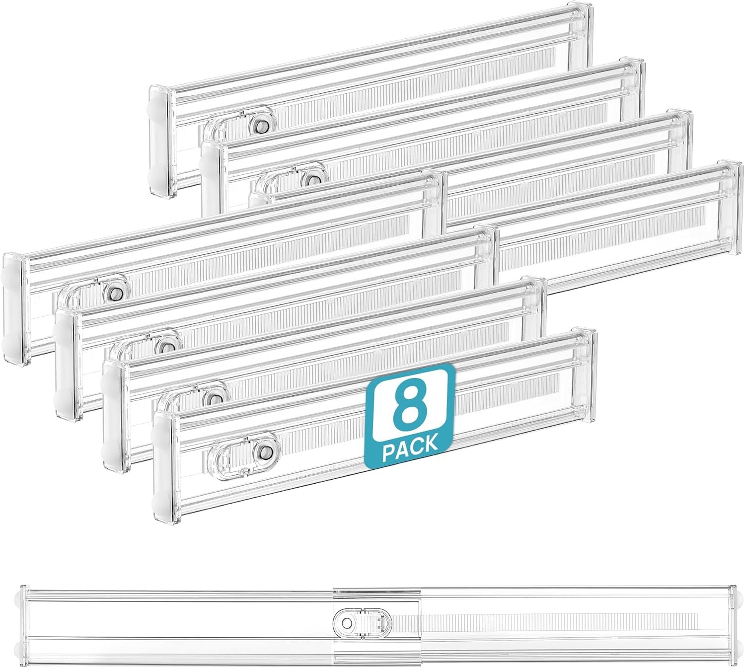 Vtopmart 8 Pack 2.36″ Short Upgrade Drawer Dividers for Kitchen Drawer, 12.8″-22.3″ Expandable Kitchen Drawer Organizer, Clear Plastic Organizer Separator for Flatware, Utensil, Cutlery, Underwear