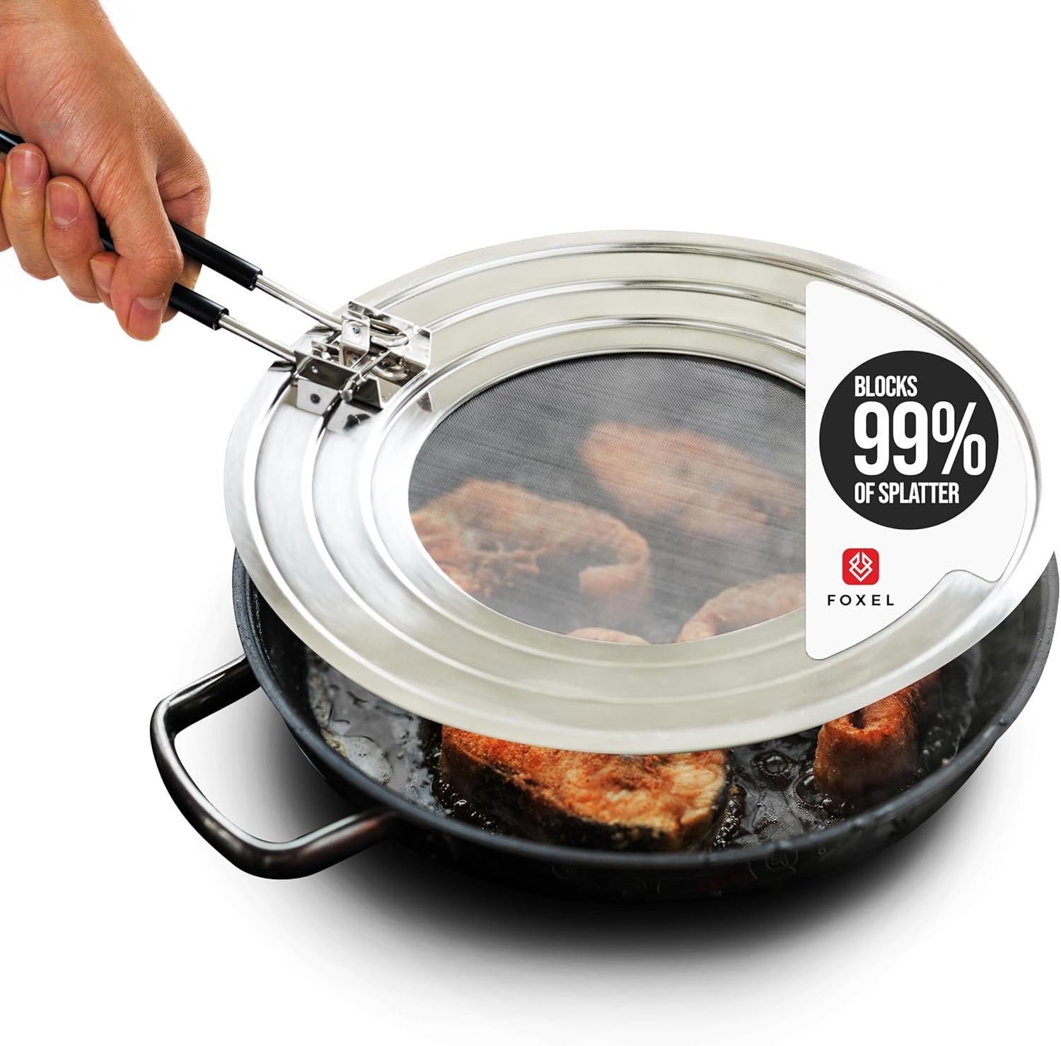 Dishwasher-Safe Splatter Screen Guard for Frying Pan Grease – Shields 99% of Stove Top from Bacon, Fry Oil, or Deep Fryer Splash – Easy Kitchen Storage Foldable Heat-Resistant Silicone Handle