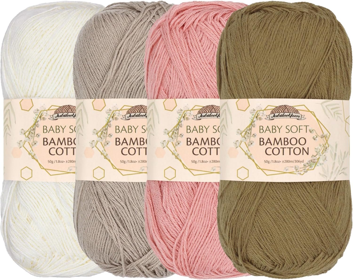 JubileeYarn Baby Soft Bamboo Cotton Yarn – 50g/Skein – Shades of Neutral Tones – 4 Skeins