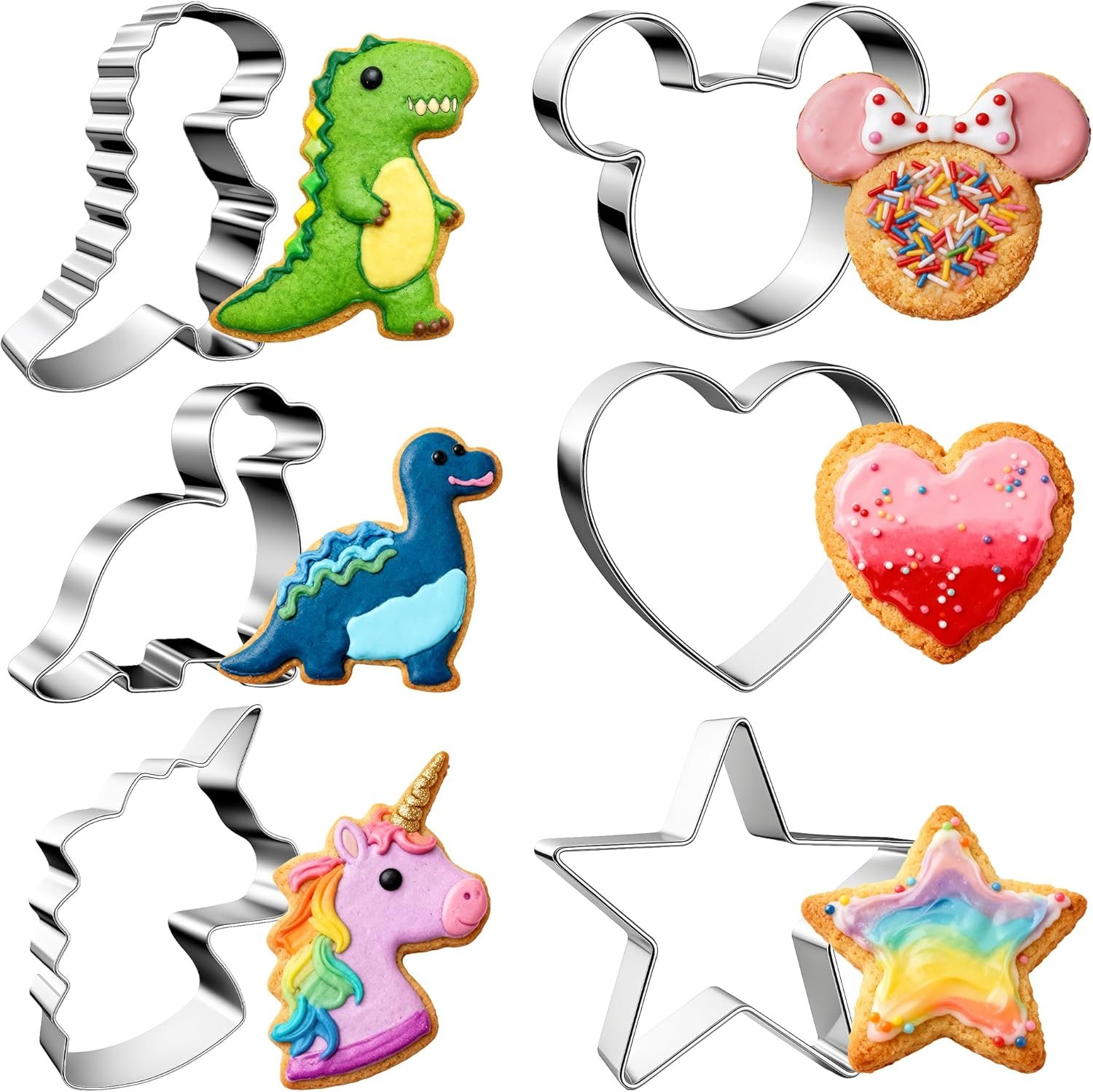 Stainless Steel Cookie Cutters, Mickey Unicorn Dinosaur Heart Star Cookie Cutters, Metal Biscuit Cutter Molds for Baking or Valentine’s Day Christmas Holiday Party Decorations