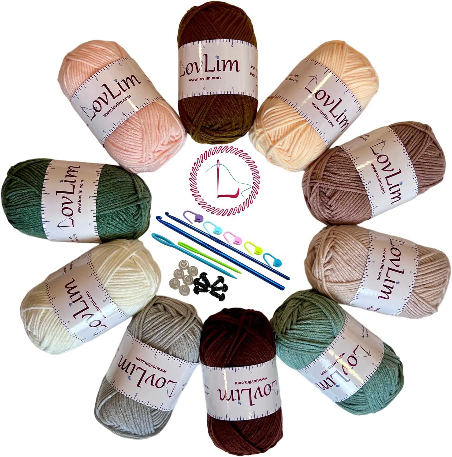 Crochet Yarn, 10x50g Soft Cotton Yarn Skeins, 1200+ Yards, for Crochet and Knitting, Free Crochet/Amigurumi Patterns, Craft DK Yarn Perfect Starter Kit (Nature)