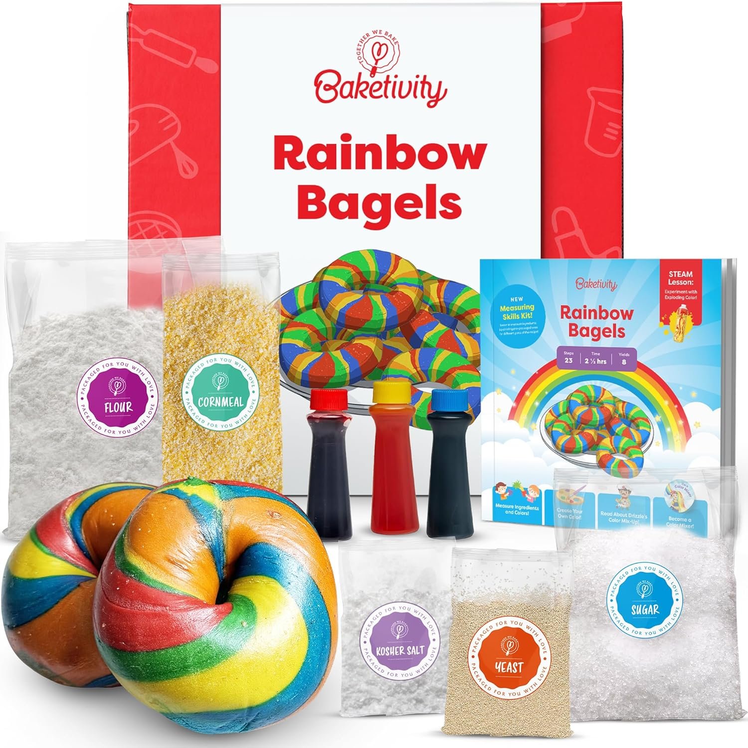 Baketivity Rainbow Bagel Kids Baking Kit – Baking Kits for Kids with Premeasured Ingredients, Step-By-Step Instructions, Video Guide, and STEM Lessons – Cooking for Ages 6-12+