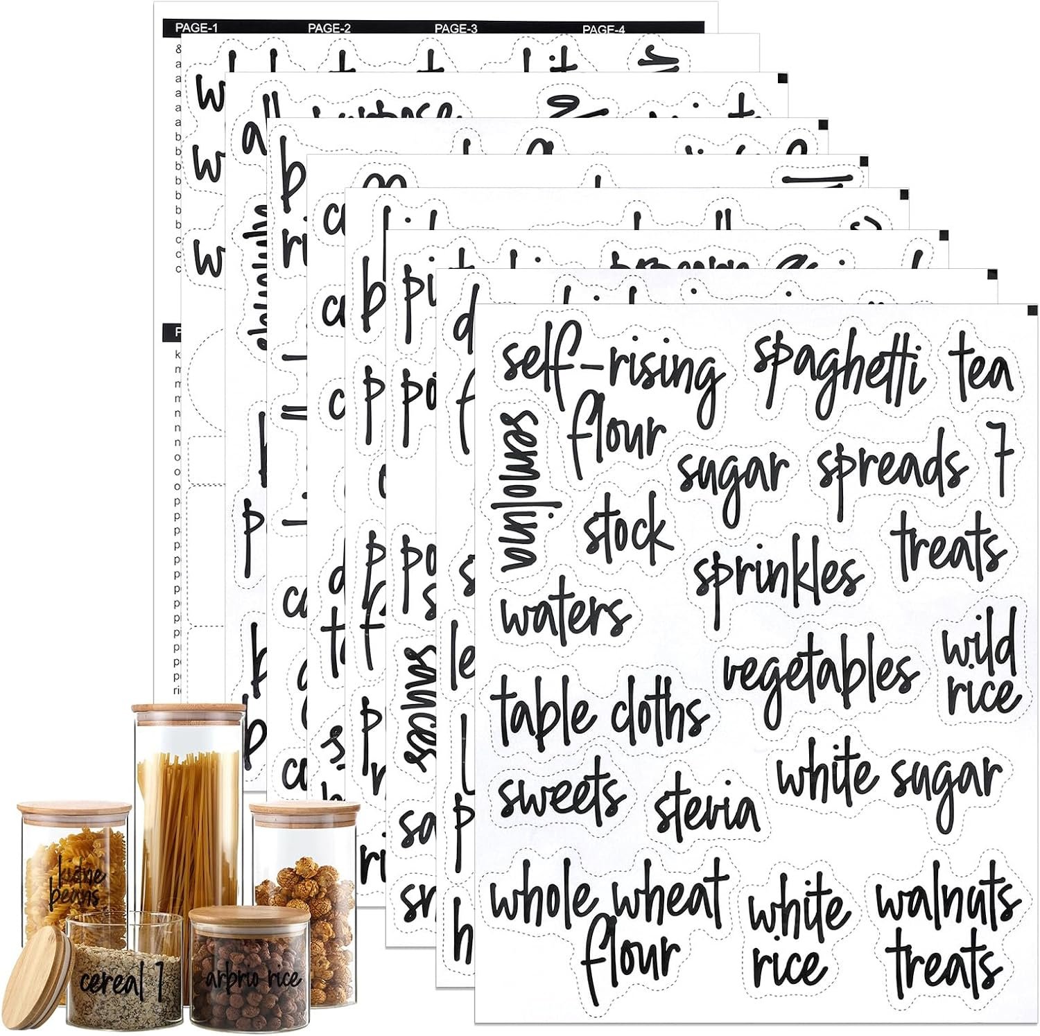 168PCS Clear Waterproof Labels for Food Containers – Pantry Labels for Containers Jars Container Boxes – Preprinted and Blank Food Organization Stickers