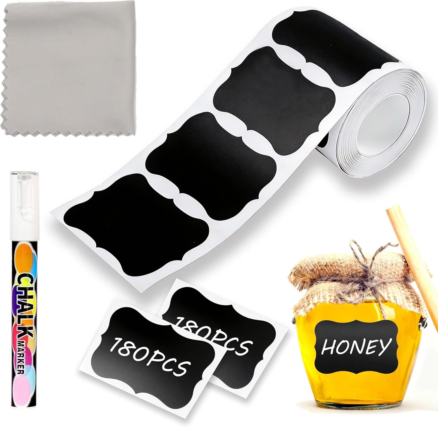 180pcs Chalkboard Labels with 1 Chalk Marker Removable Labels | Erasable Reusable labels for Jars, Craft Rooms,Storage,Pantry Containers and Storage Bin Organize Your Home & Kitchen,2×2.95″