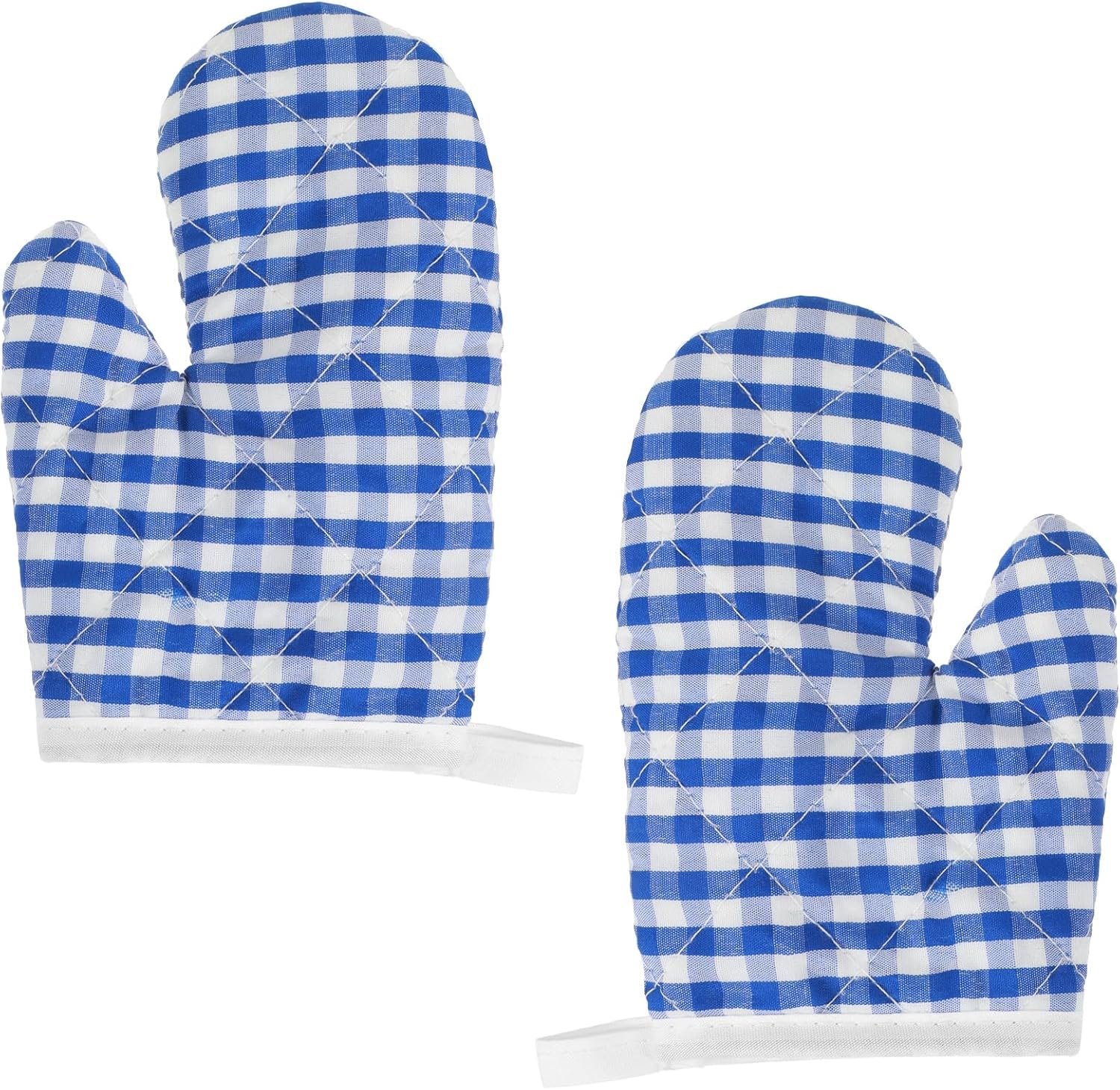 2PCS Oven Mitts, Blue Checkered Oven Mitts, Cute Kitchen Mitt for Safe Cooking Baking, Play Oven Mitt Heat Resistant, Easy Bake Oven Accessories, Mini Baking Gloves