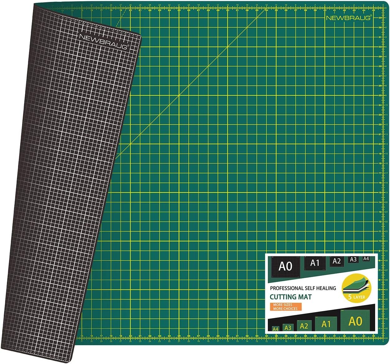 NEWBRAUG 36” × 48” Large Self Healing Cutting Double Sided 5-Ply Mat, Big Cutting Board for Rotary Cutting, Quilting, Sewing, Craft, Fabric & Scrapbooking(Green/Black)