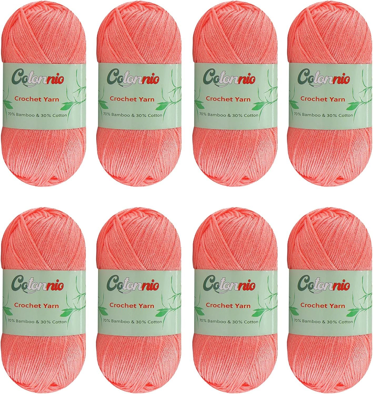 8 Skeins Crochet Knitting Yarn 70% Rayon derived from Bamboo, 30% Cotton Superfine Fingering Weight Sunny Cat Cotonnio Imported (Sea Coral)