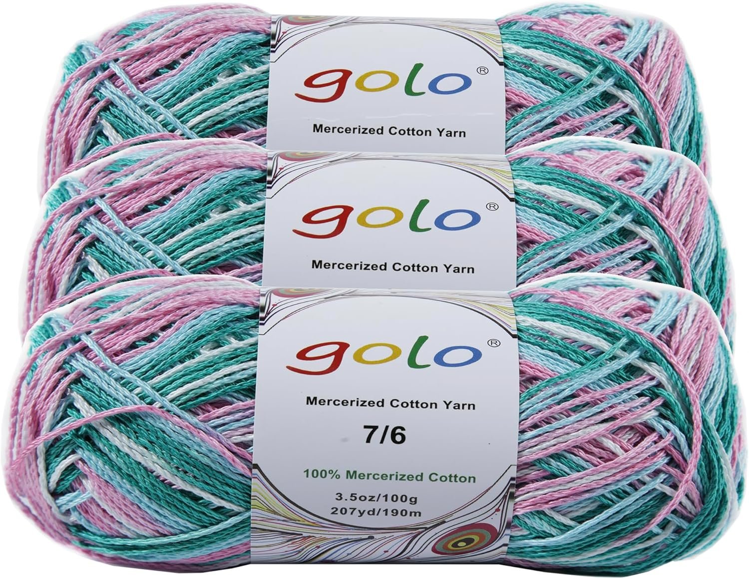 golo Brand Yarn,7/6 Cotton Mercerized Lightweight Yarn for Knitting, Crochet, and Crafts, Rose,3 Pack, 10oz,Natural Fiber for Breathable Tops, Durable Bags, and Easy-Care Dish Cloths