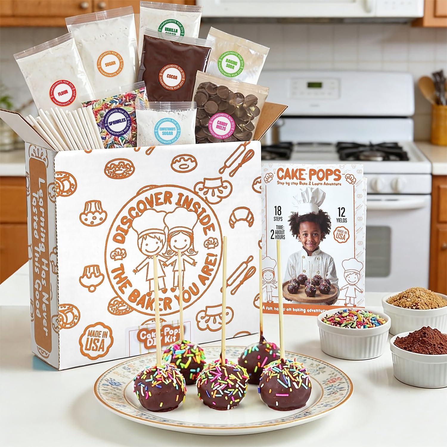 Cake Pop Kit for Kids – DIY Cake Pop Baking Set with Pre-Measured Ingredients, Makes 12 Real Cake Pops – From-Scratch Baking Activity & Gift for Boys & Girls Ages 8-12, Made in USA
