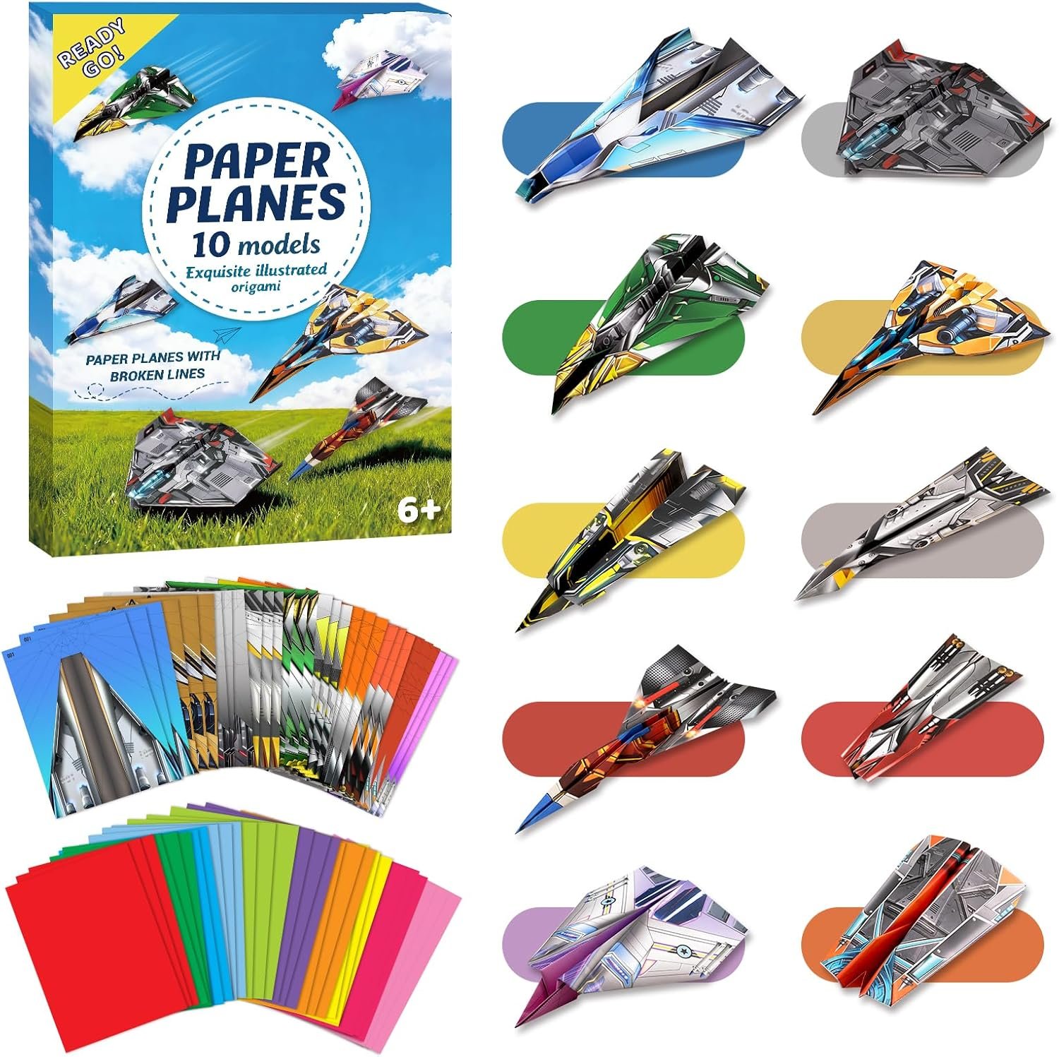 hapray 60 Sheets Paper Airplane Kit, Art and Crafts for Kids with Paper Airplane Instructions Book & Video, Stocking Stuffers for Boys Girls, Birthday Easter Kids Activities Crafts Gifts