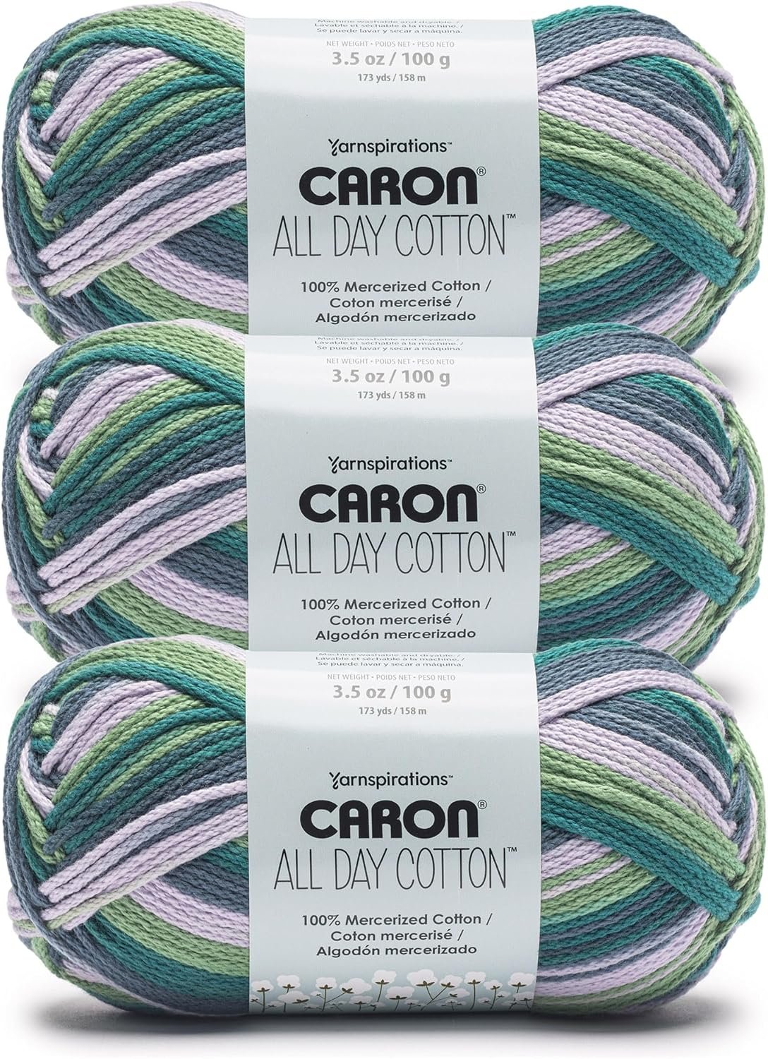 Caron All Day Cotton Starling Yarn – 3 Pack of 100g/3.5oz – 100% Mercerized Cotton – #4 Worsted (Medium) – 173 Yards – Knitting/Crochet