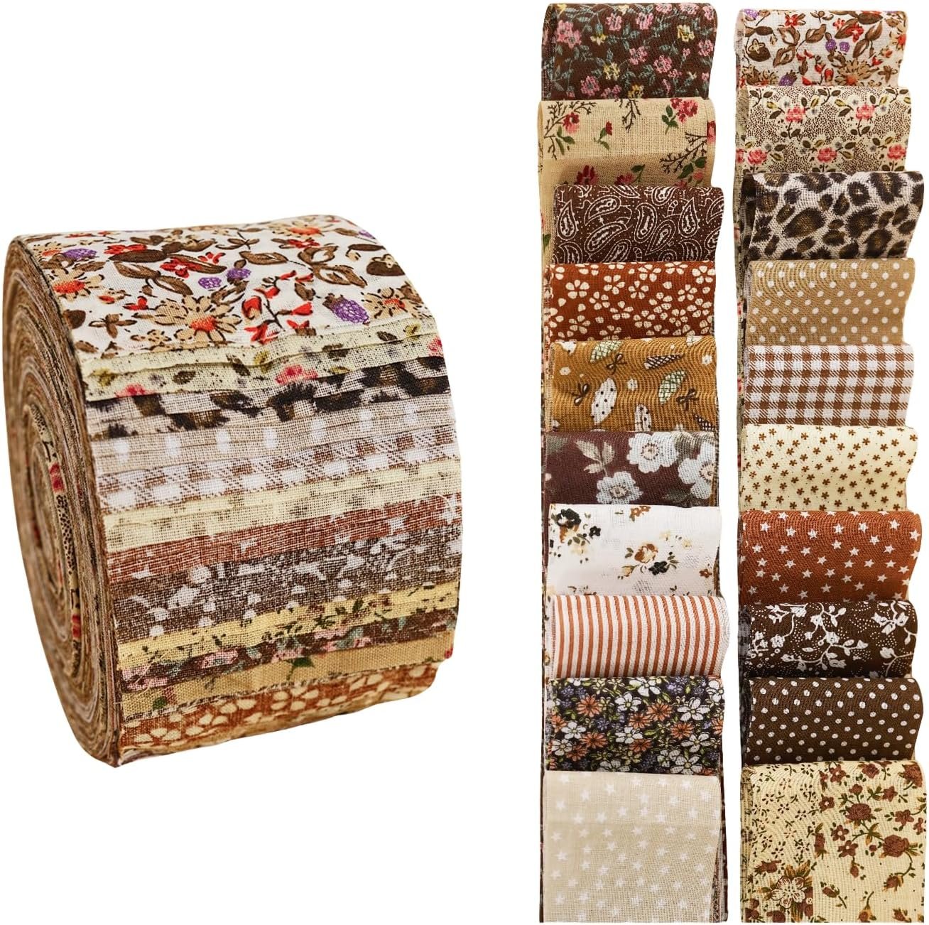 Phantomon Jelly Roll Fabric 40 Strip Assorted Bundle Precut Cotton Quilting Strips 2.5″ x 40″ in Vintage Floral and Neutral Prints for Sewing, Blanket, Rug, Patchwork (Warm Earth Tones)